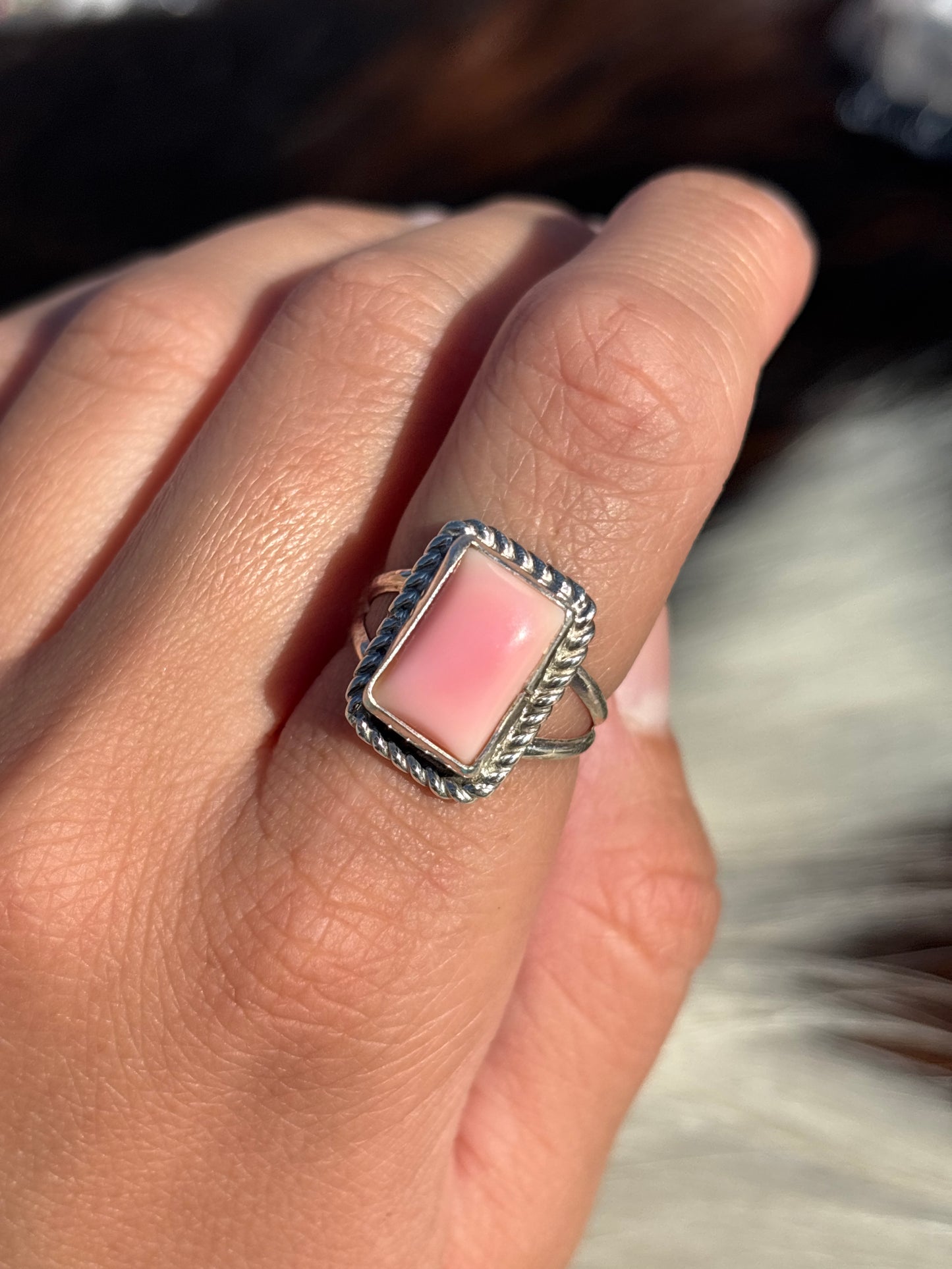 Native American, Hand-Made, Pink Conch & Sterling Silver Ring