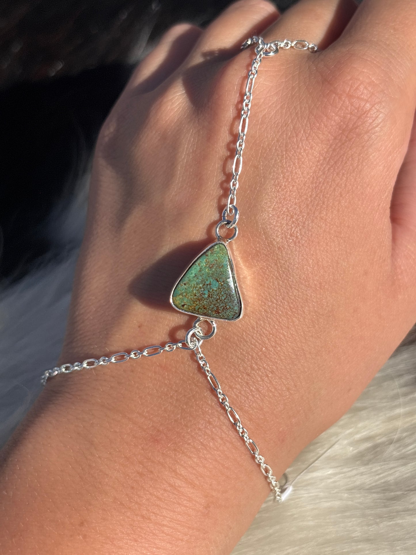 Native American, Handmade, Turquoise & Sterling Silver Hand Chain #14