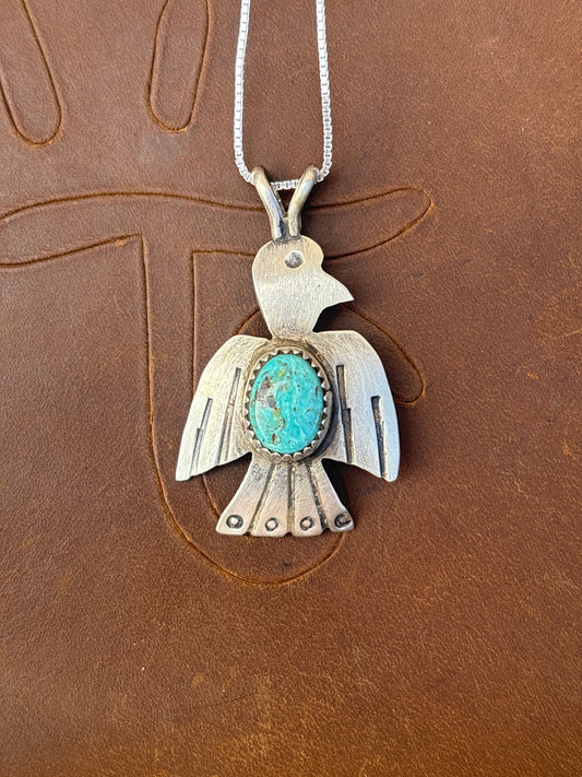 Native American, Hand-Made, Turquoise & Sterling Silver Thunderbird Necklace