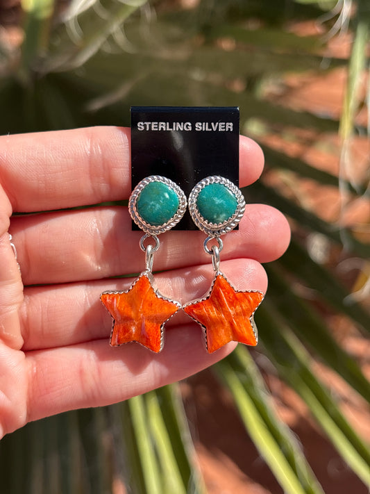 Native Made, Turquoise, Spiny Oyster & Sterling Silver Earrings