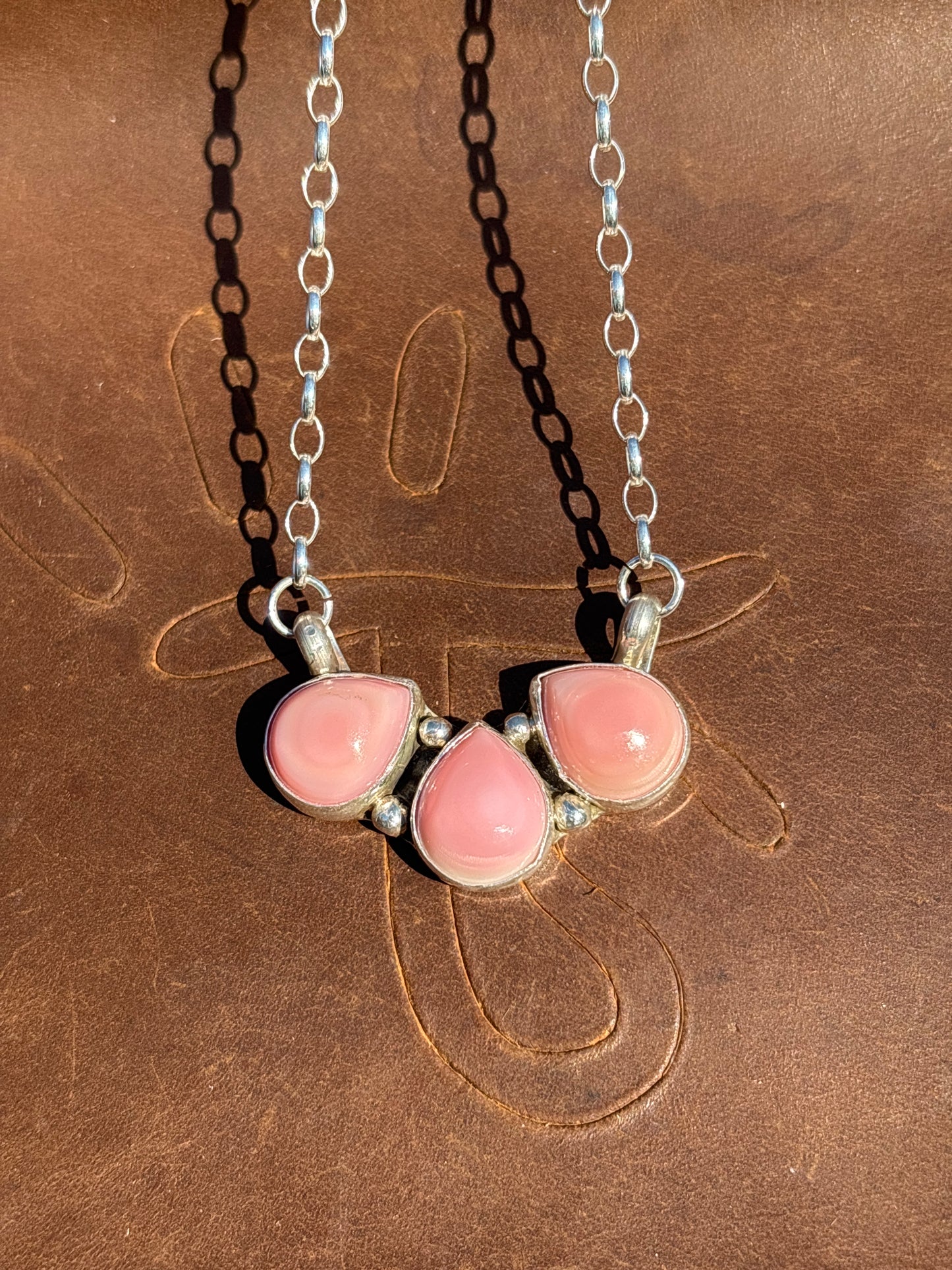 Native American, Hand-Made, Pink Conch & Sterling Silver Necklace