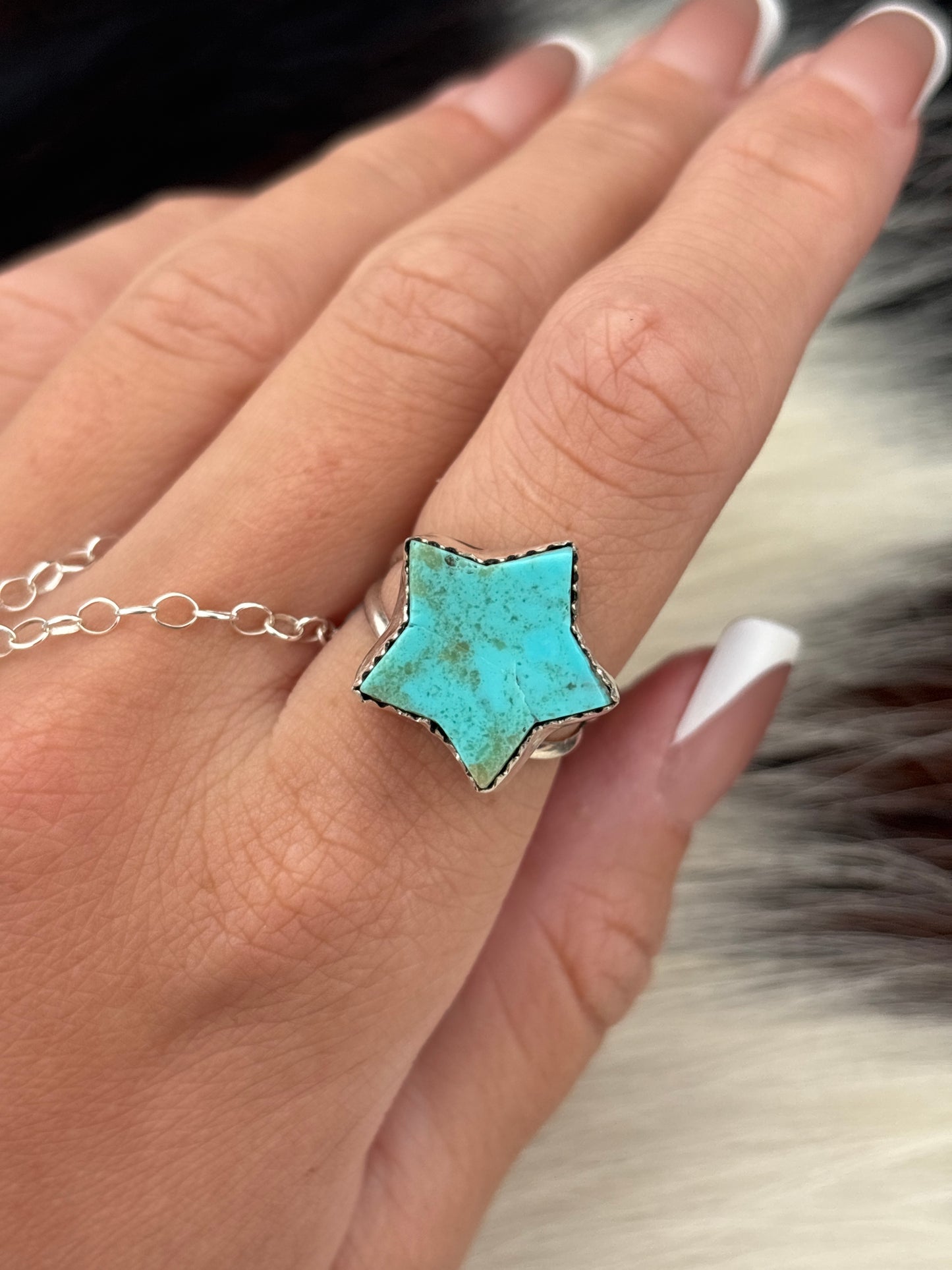 Native American, Hand-Made, Turquoise & Sterling Silver Star Ring