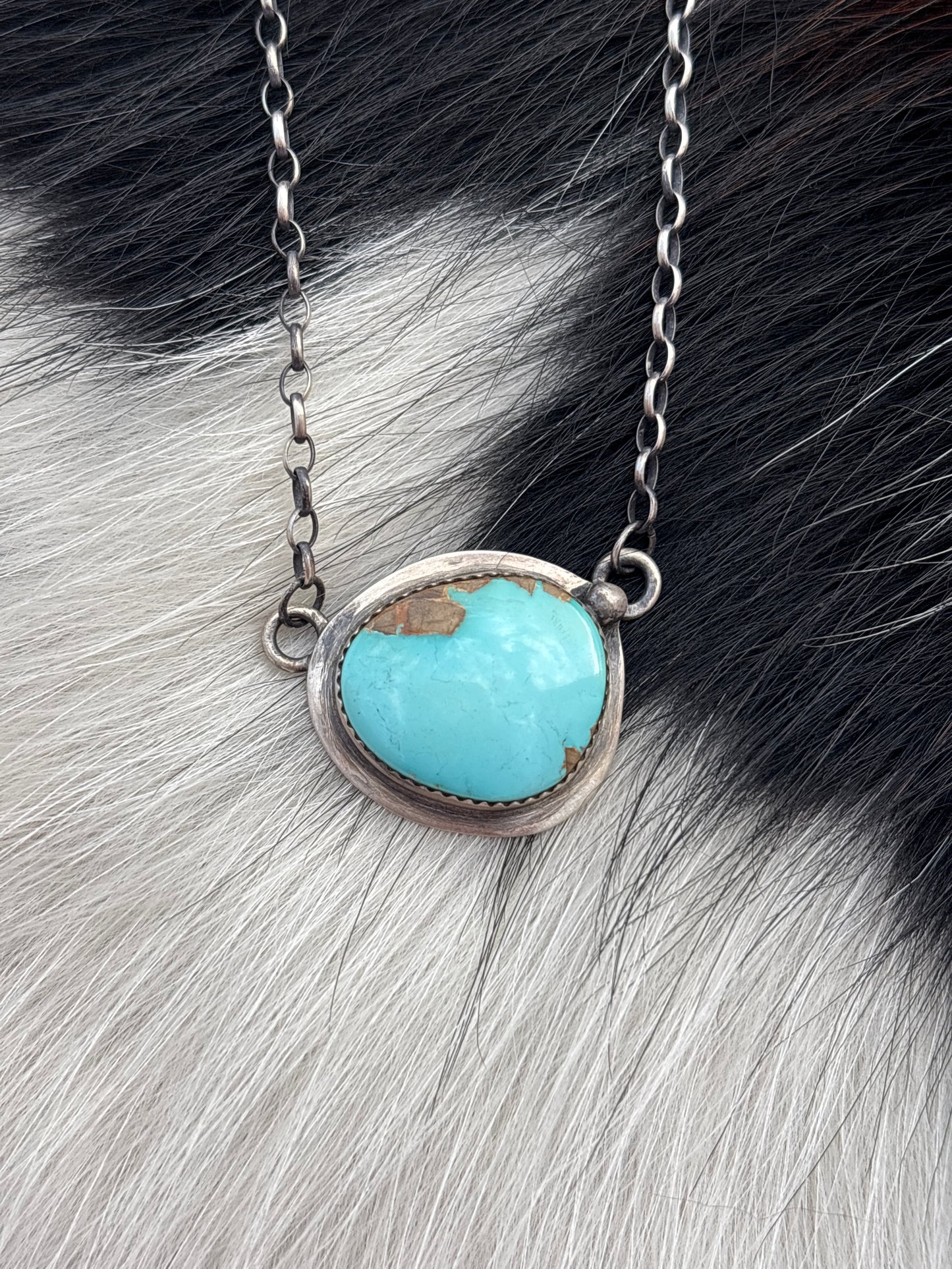 Native American, Hand-Made, Turquoise & Sterling Silver Necklace