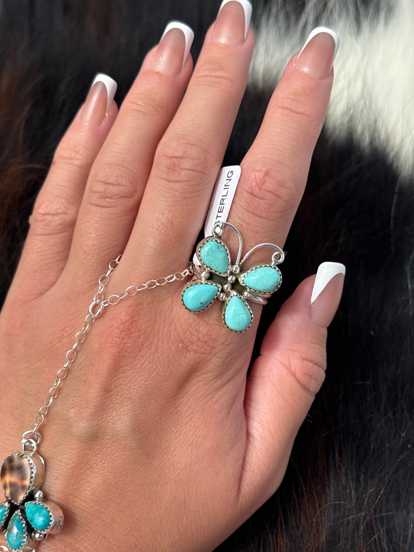 Native American, Hand-Made, Turquoise & Sterling Silver Butterfly Ring