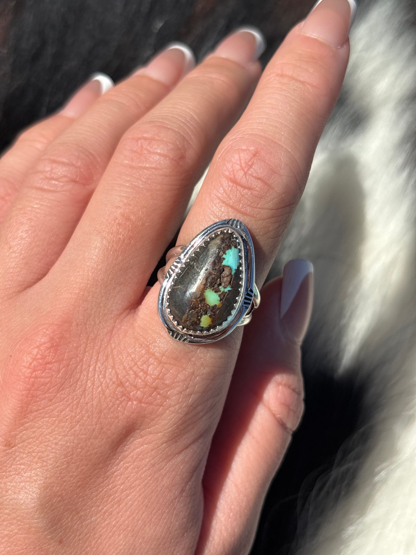 Native American, Hand-Made, Blackjack Turquoise & Sterling Silver Ring
