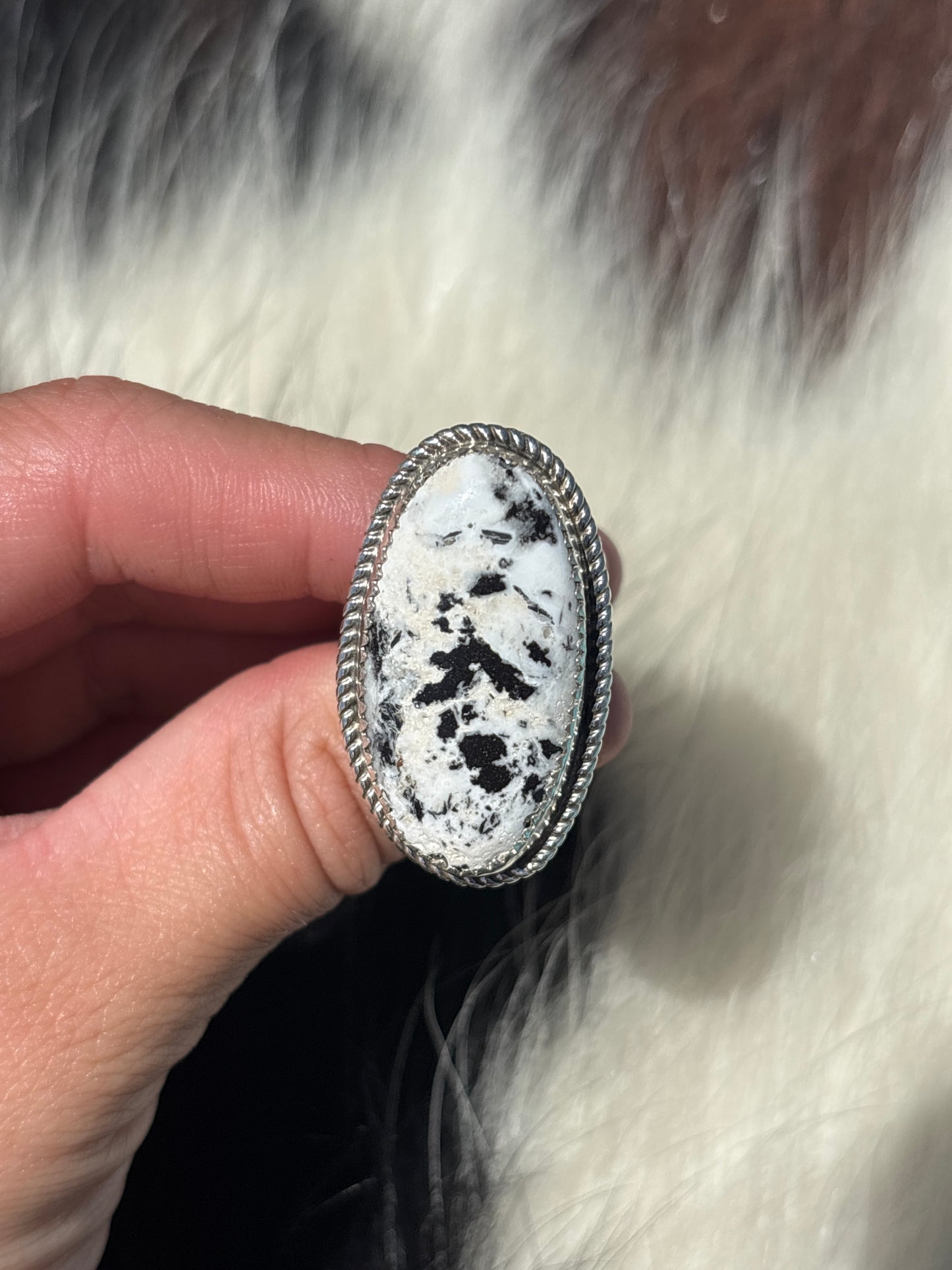 Native American, Hand-Made, White Buffalo & Sterling Silver Ring