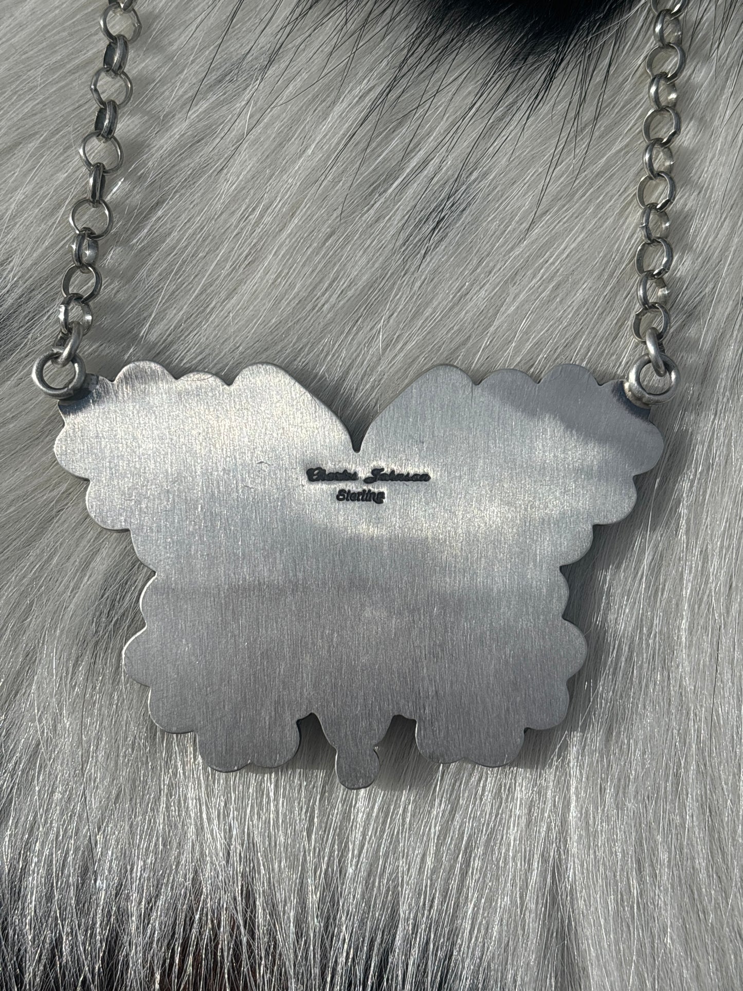 Native American, Hand-Made, Spiny Oyster & Sterling Silver Butterfly Necklace