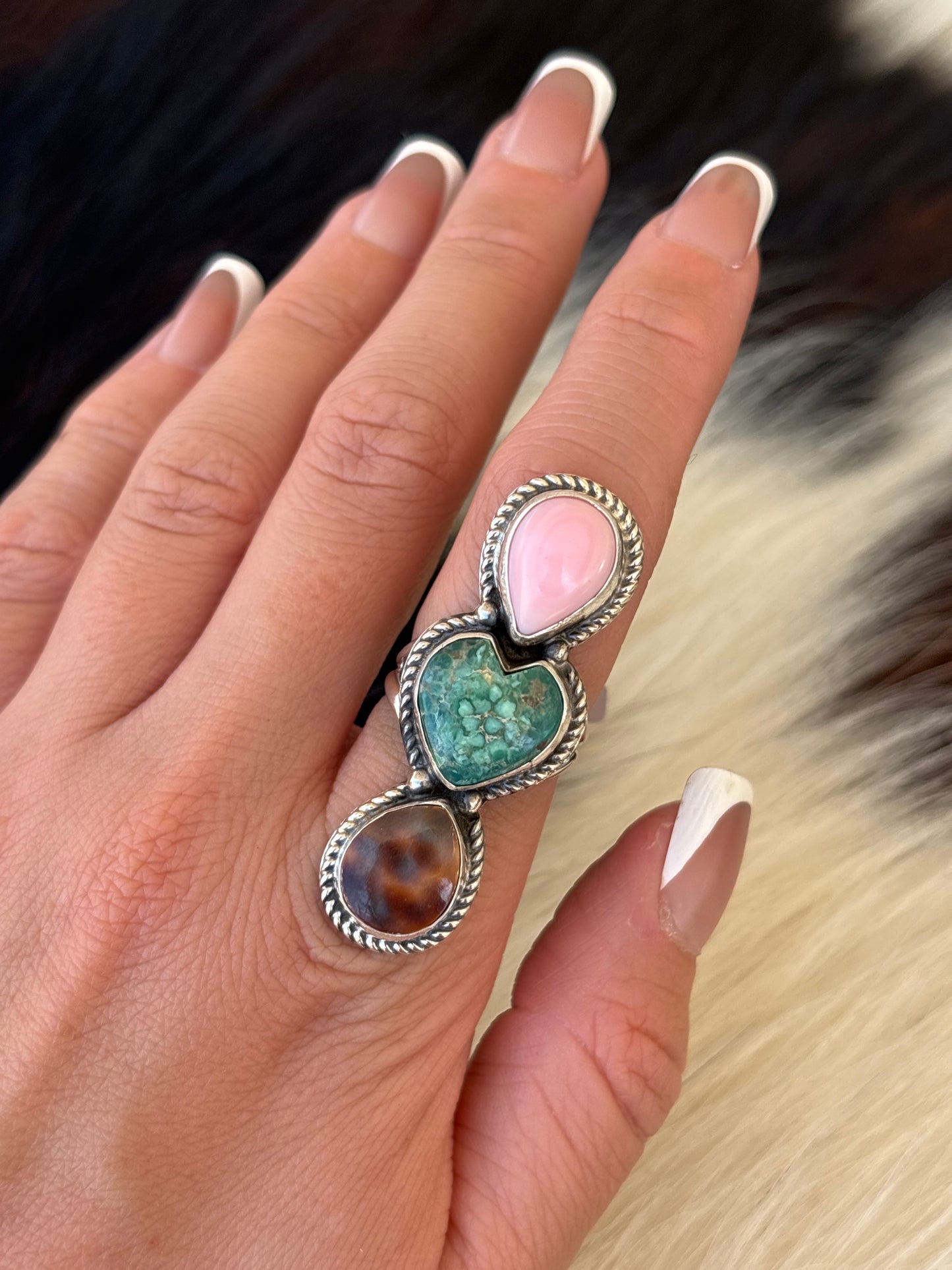 Native American, Hand-Made, Multi-stone & Sterling Silver Ring