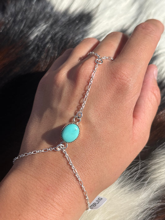 Native American, Handmade, Turquoise & Sterling Silver Hand Chain #8