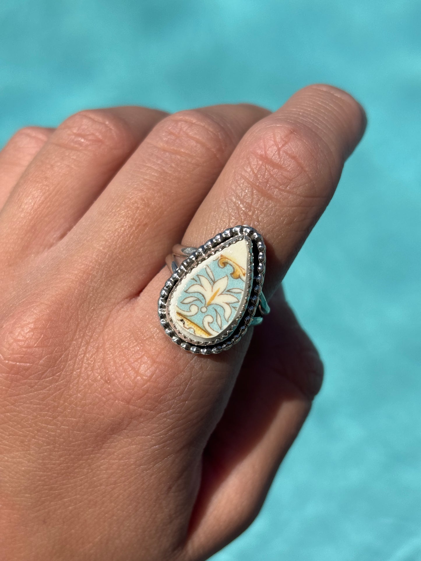 Native American, Hand-Made, Porcelain & Sterling Silver Ring