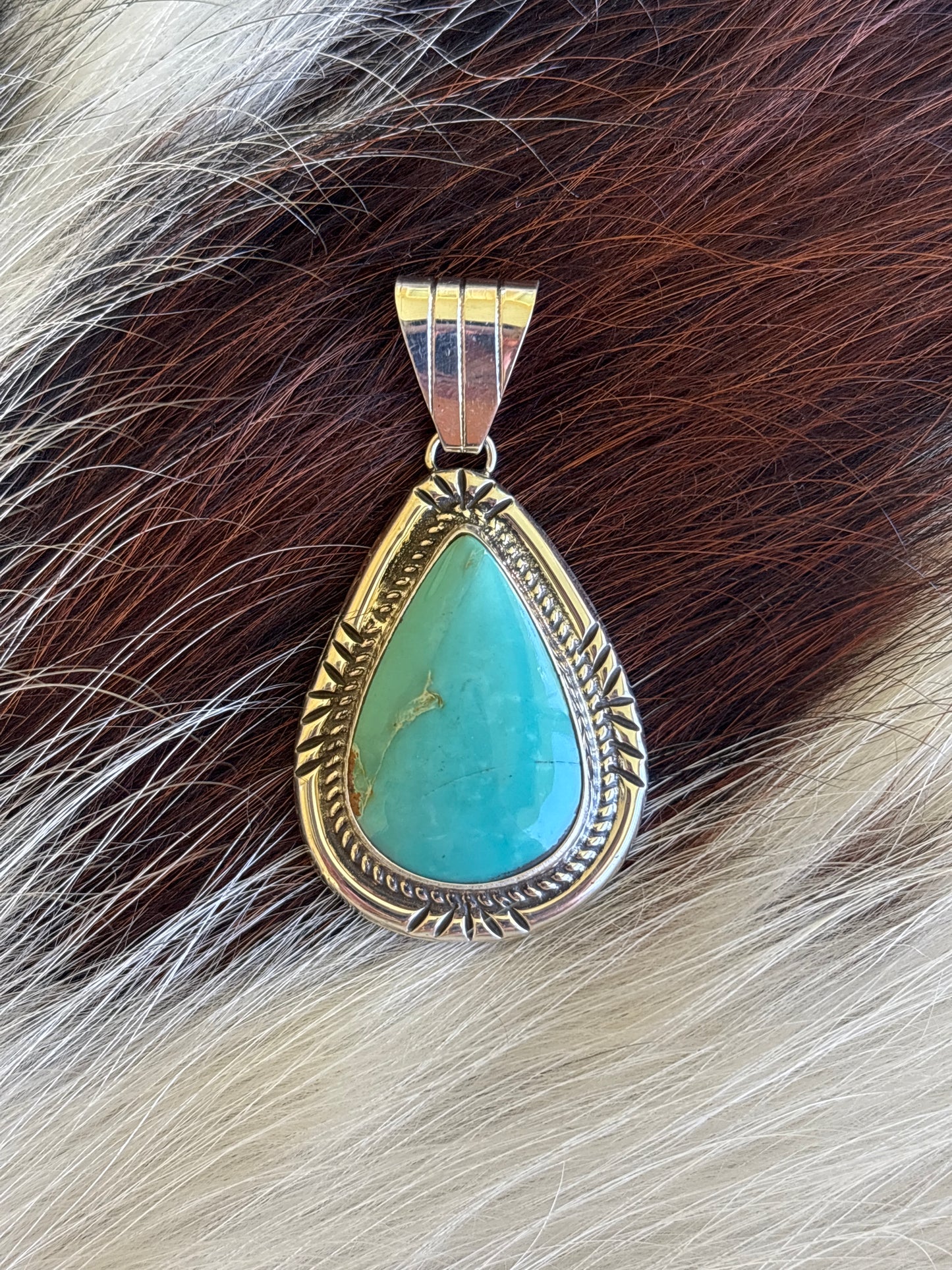 Native American, Hand-Made, Turquoise & Sterling Silver Naja Pendant