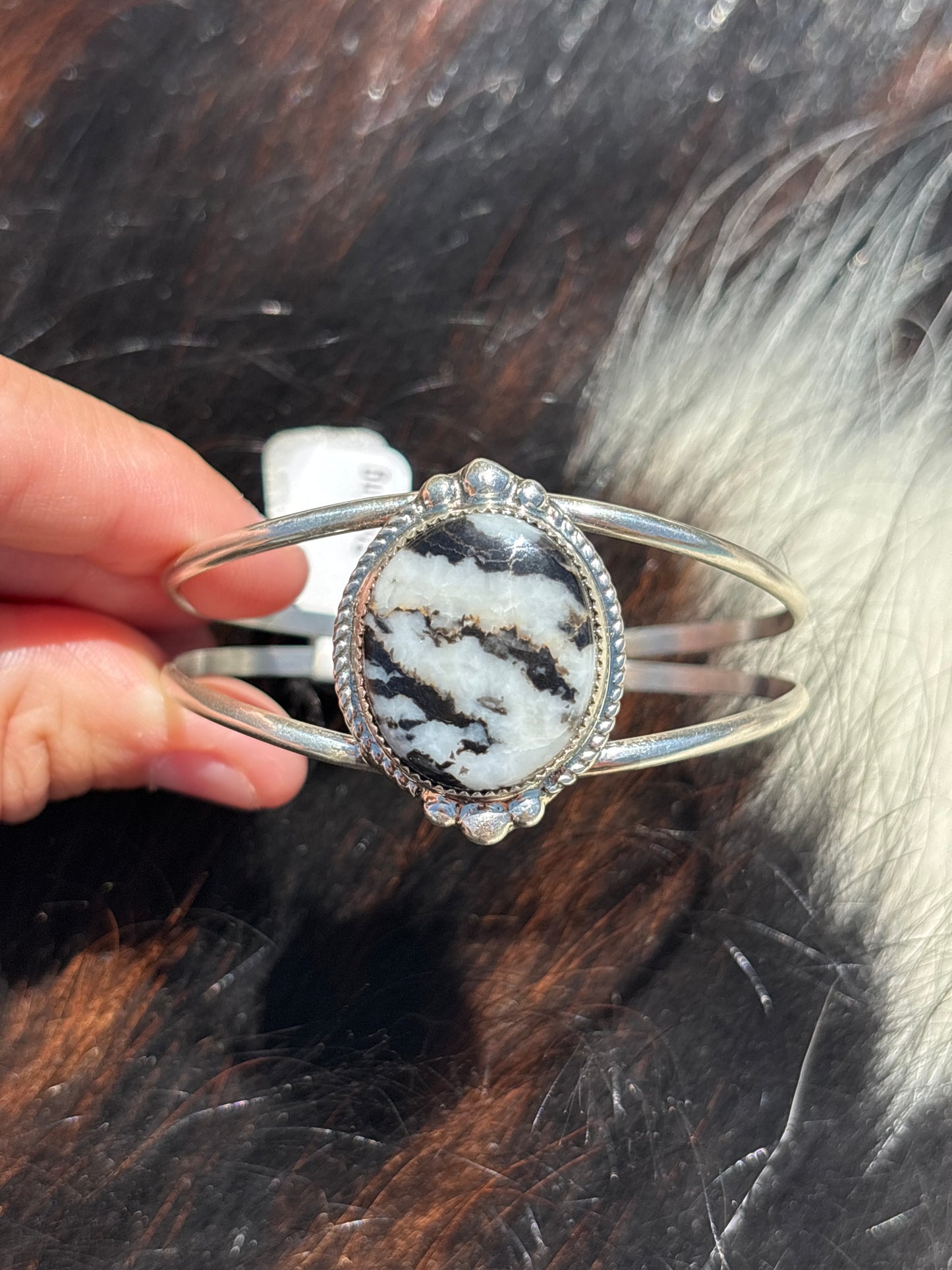 Native American, Handmade, Zebra Jasper & Sterling Silver Cuff