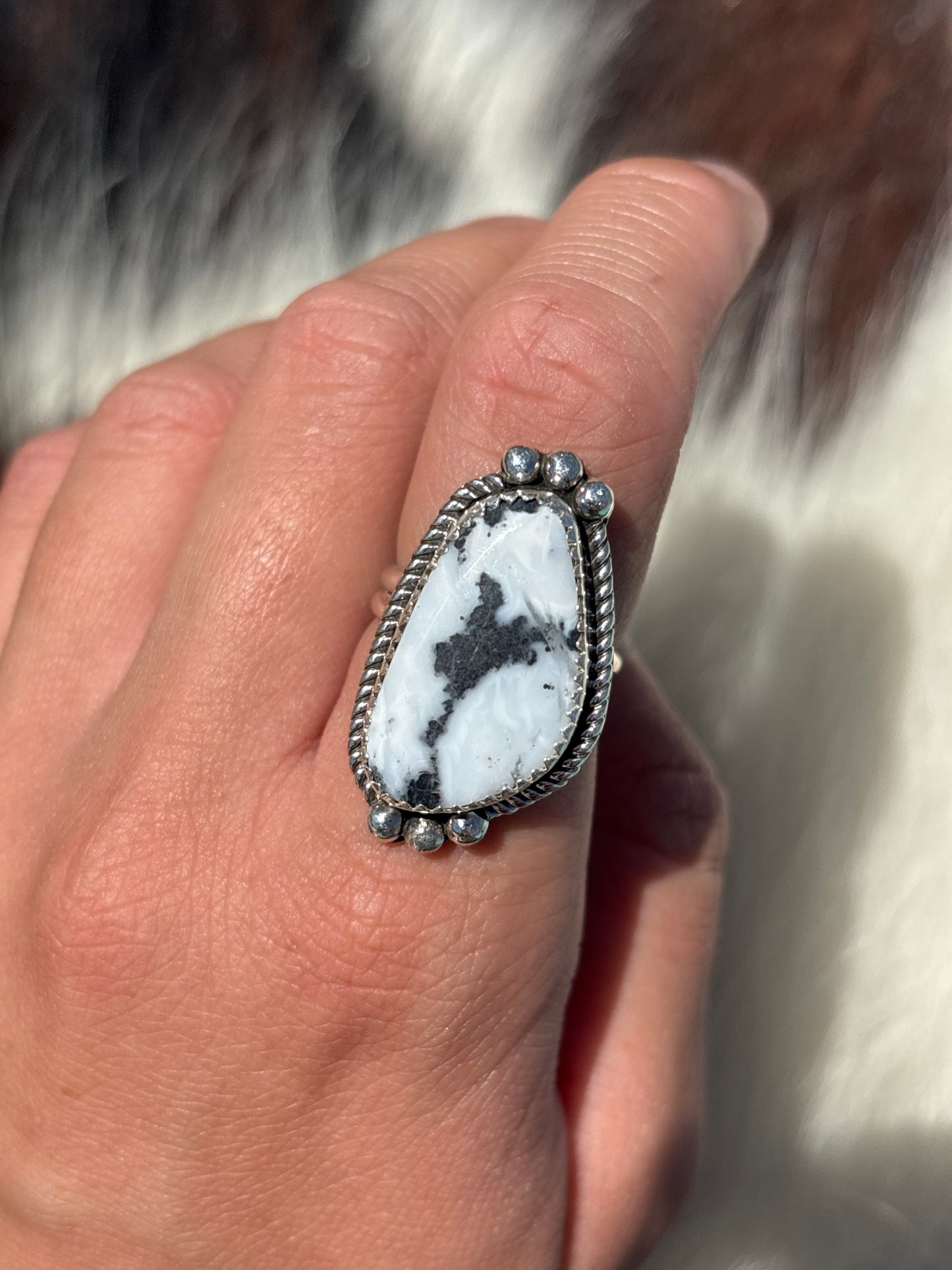 Native American, Hand-Made, White Buffalo & Sterling Silver Ring
