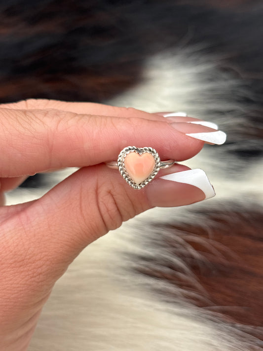 Native American, Hand-Made, Pink Conch & Sterling Silver Heart Ring