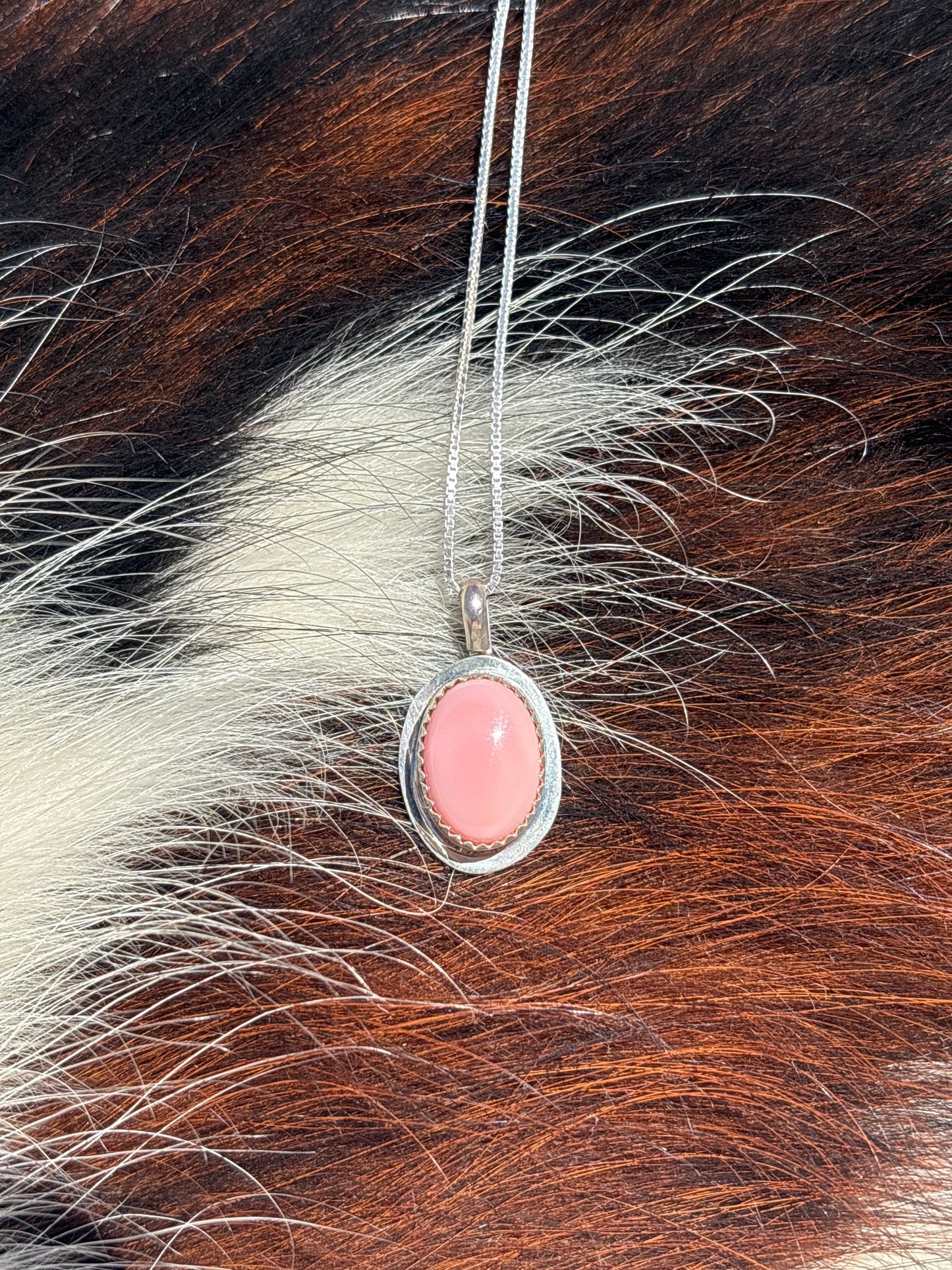 Native American, Hand-Made, Pink Conch & Sterling Silver Necklace