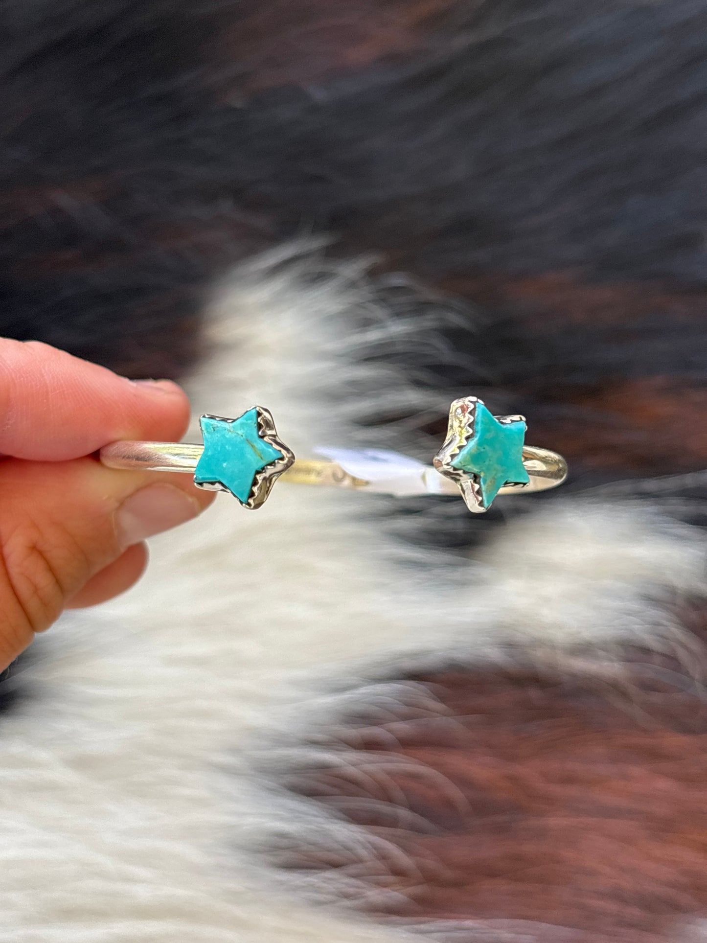 Native American, Handmade, Turquoise & Sterling Silver Star Cuff