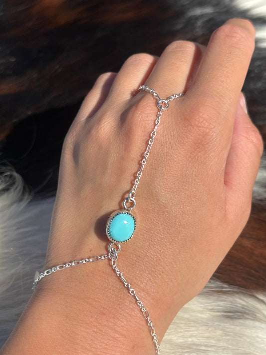 Native American, Handmade, Turquoise & Sterling Silver Hand Chain #5