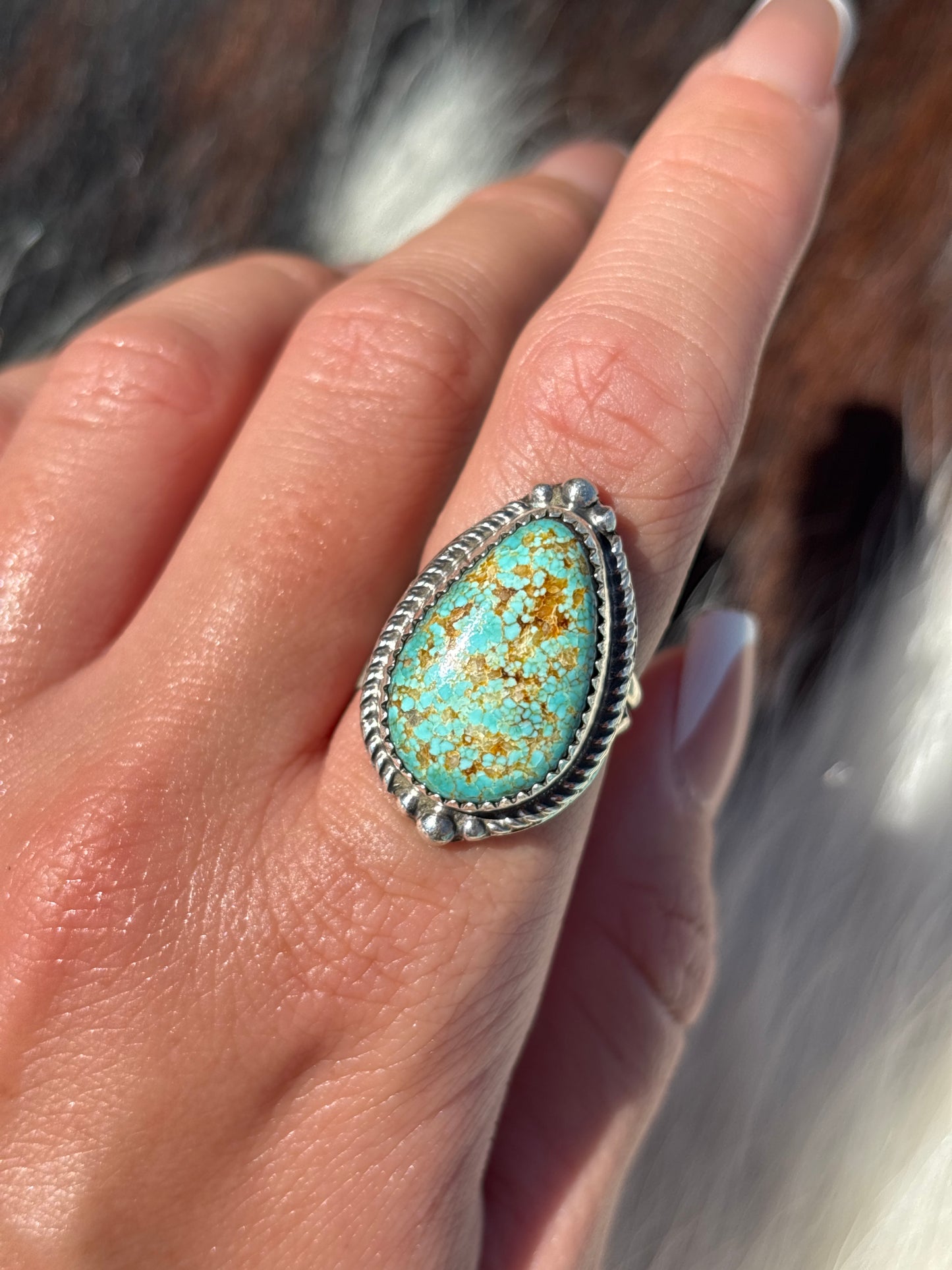Native American, Hand-Made, #8 Turquoise & Sterling Silver Ring