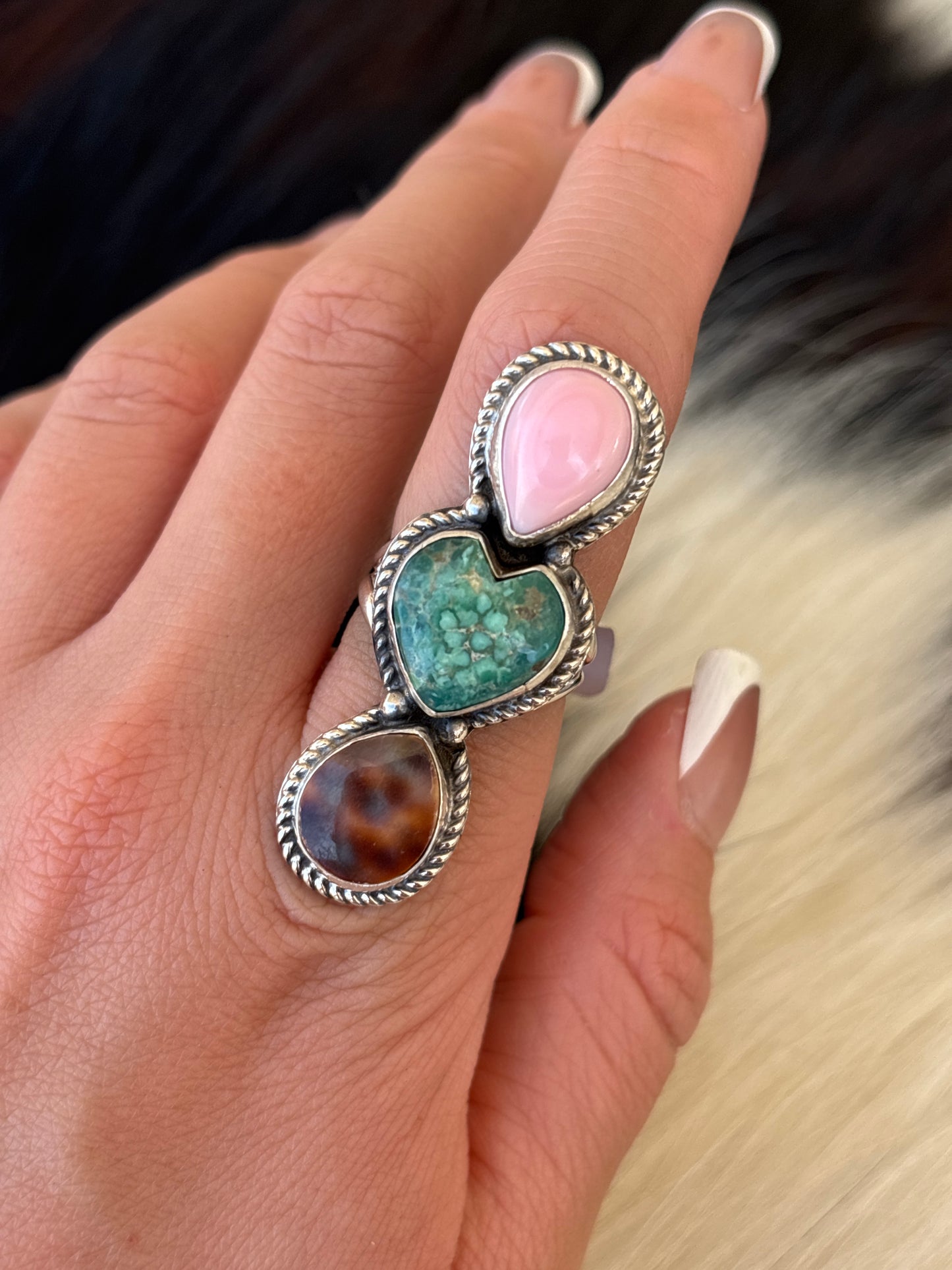 Native American, Hand-Made, Multi-stone & Sterling Silver Ring