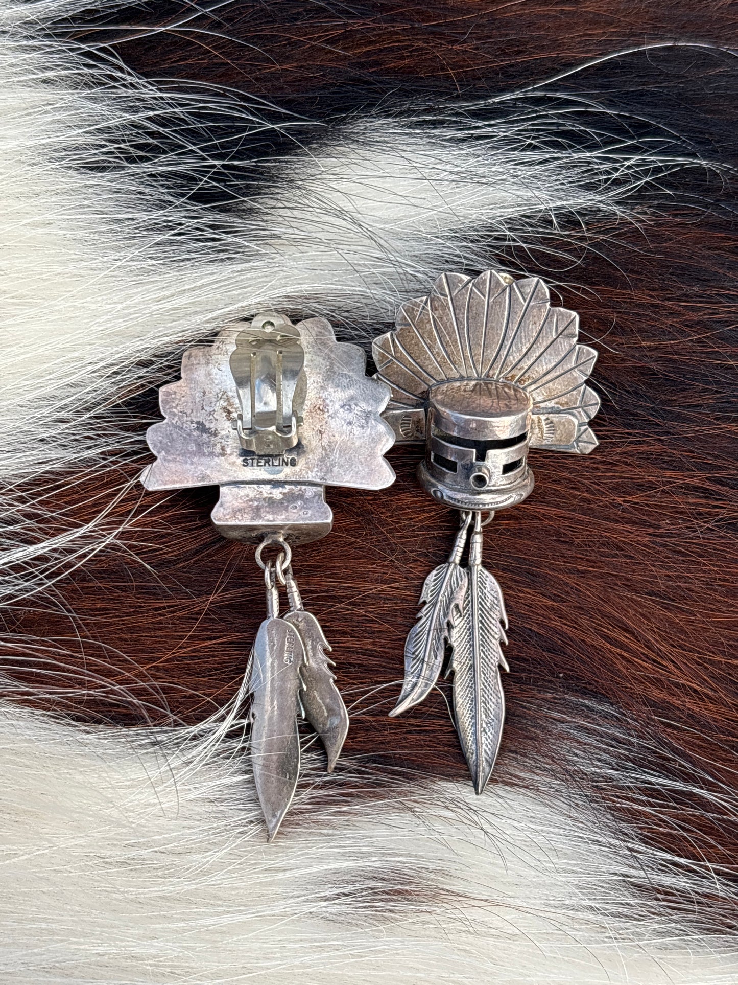 Vintage Native Made, Sterling Silver Clip on Earrings
