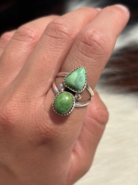 Native American, Hand-Made, Emerald Valley Turquoise & Sterling Silver Ring