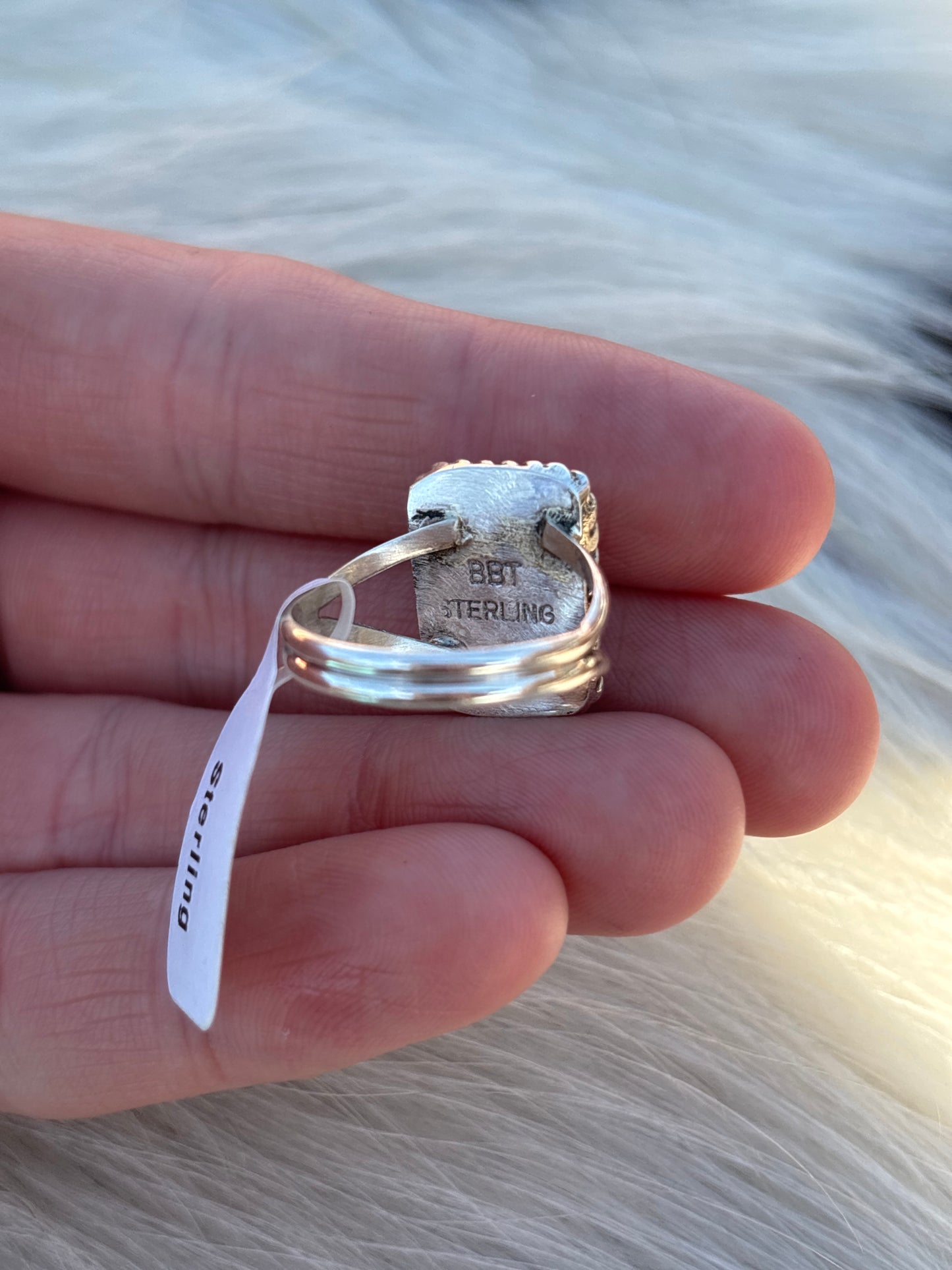 Native American, Hand-Made, Pink Conch & Sterling Silver Ring