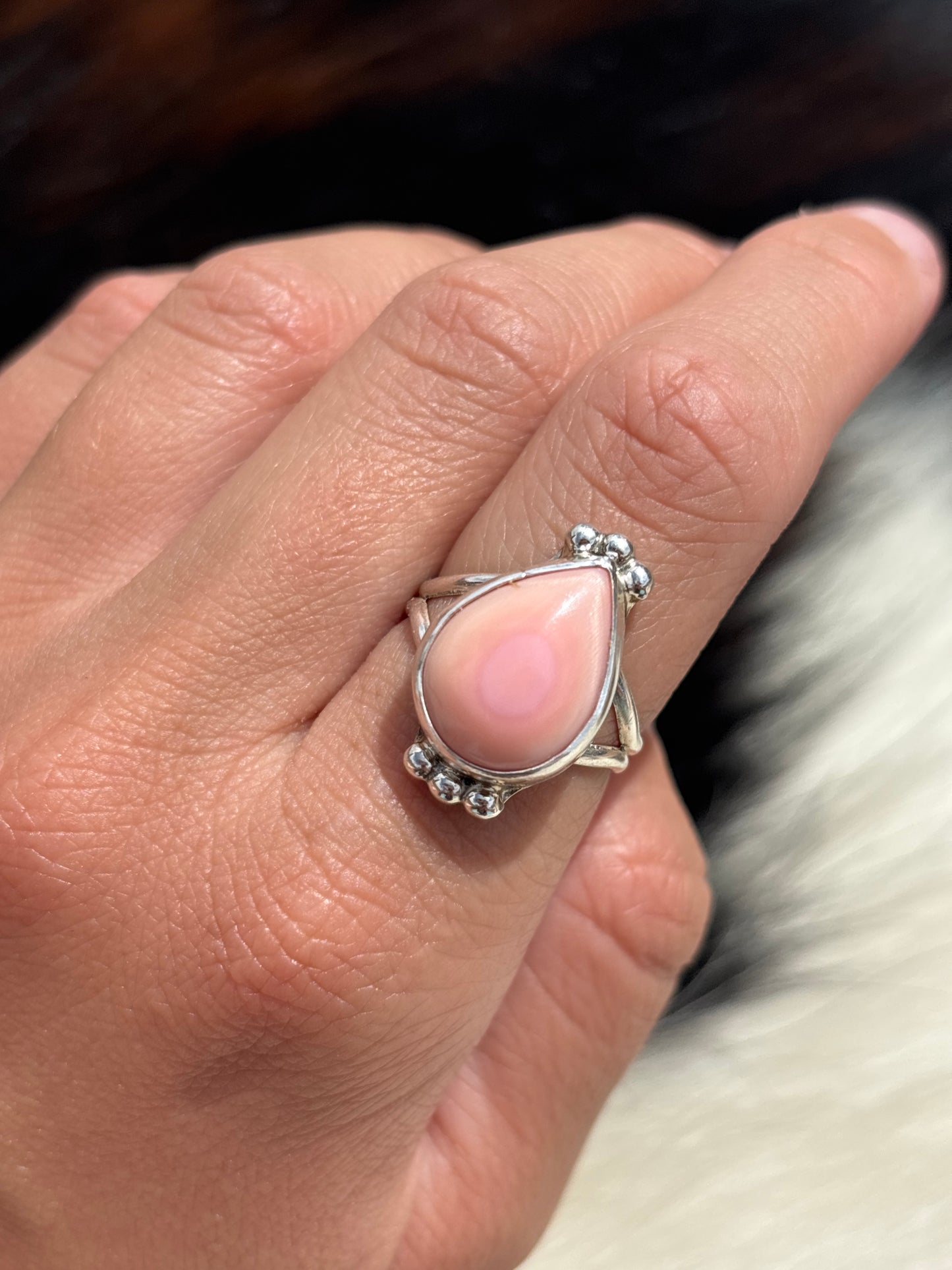 Native American, Hand-Made, Pink Conch & Sterling Silver Ring