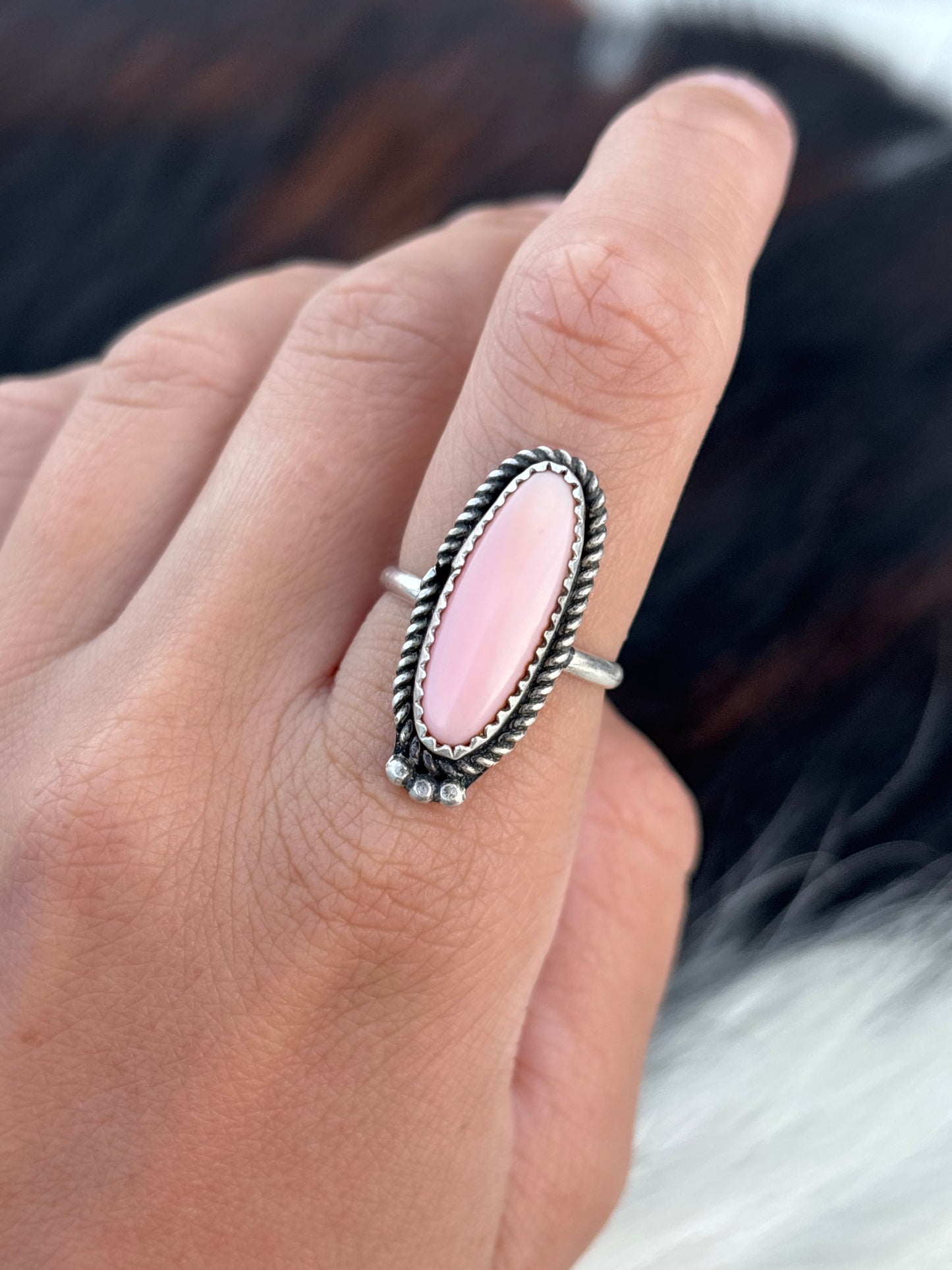 Native American, Hand-Made, Pink Conch & Sterling Silver Ring