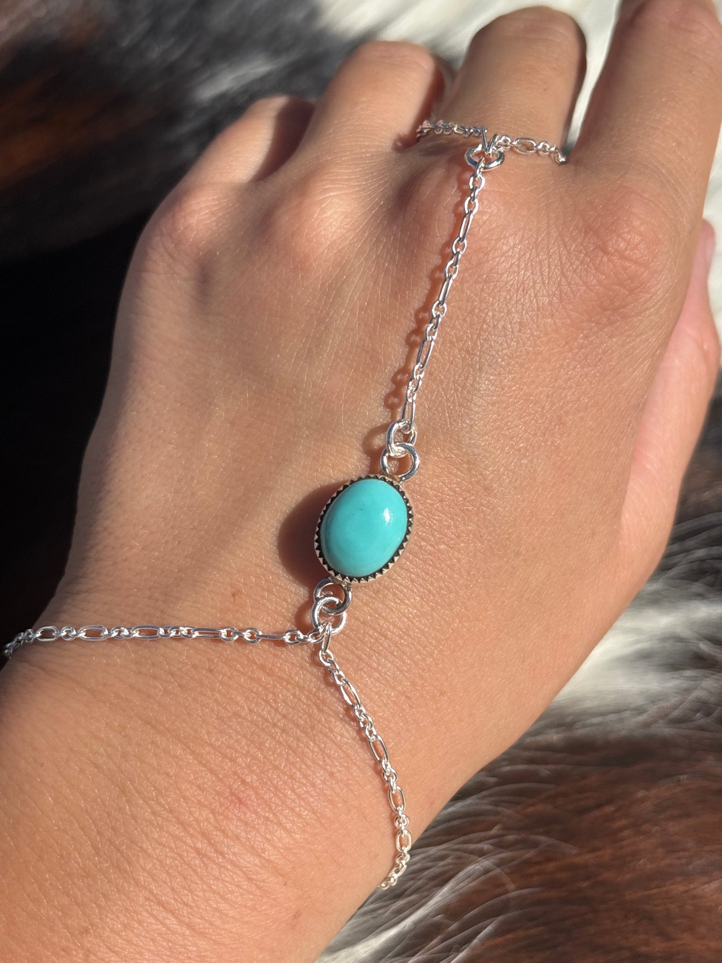 Native American, Handmade, Turquoise & Sterling Silver Hand Chain #6