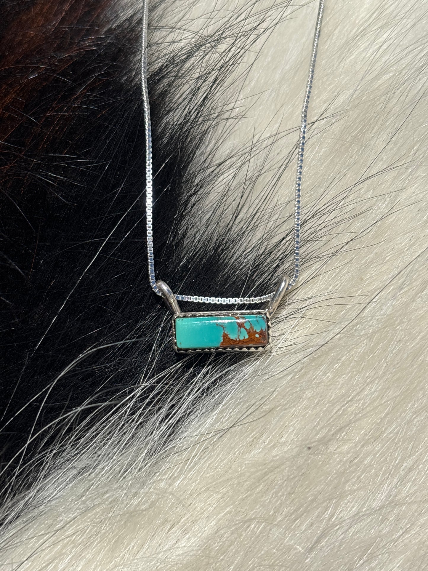 Native American, Hand-Made, Turquoise & Sterling Silver Bar Necklace