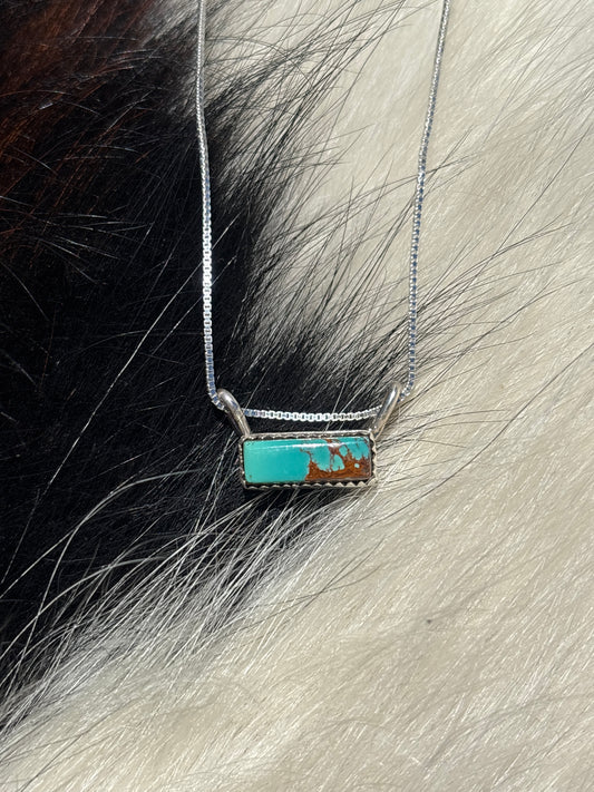 Native American, Hand-Made, Turquoise & Sterling Silver Bar Necklace