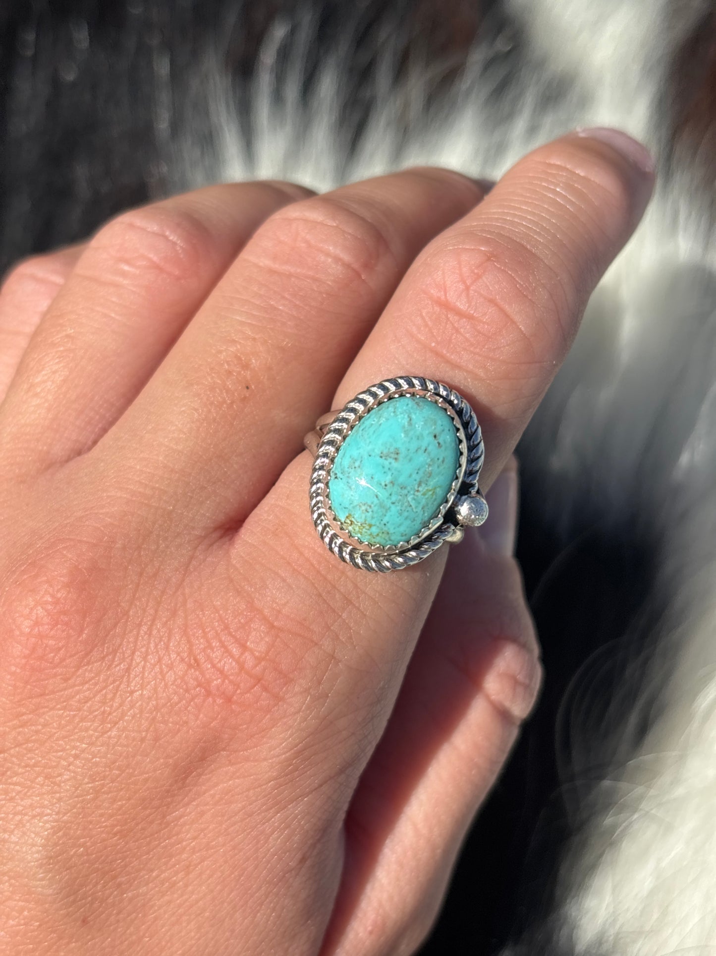 Native American, Hand-Made, Chilean Turquoise & Sterling Silver Ring