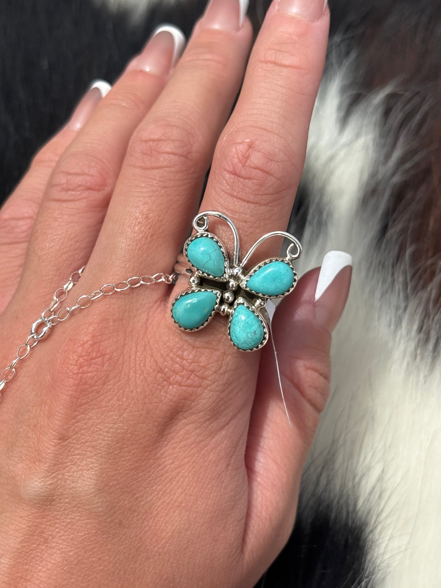 Native American, Hand-Made, Turquoise & Sterling Silver Butterfly Ring