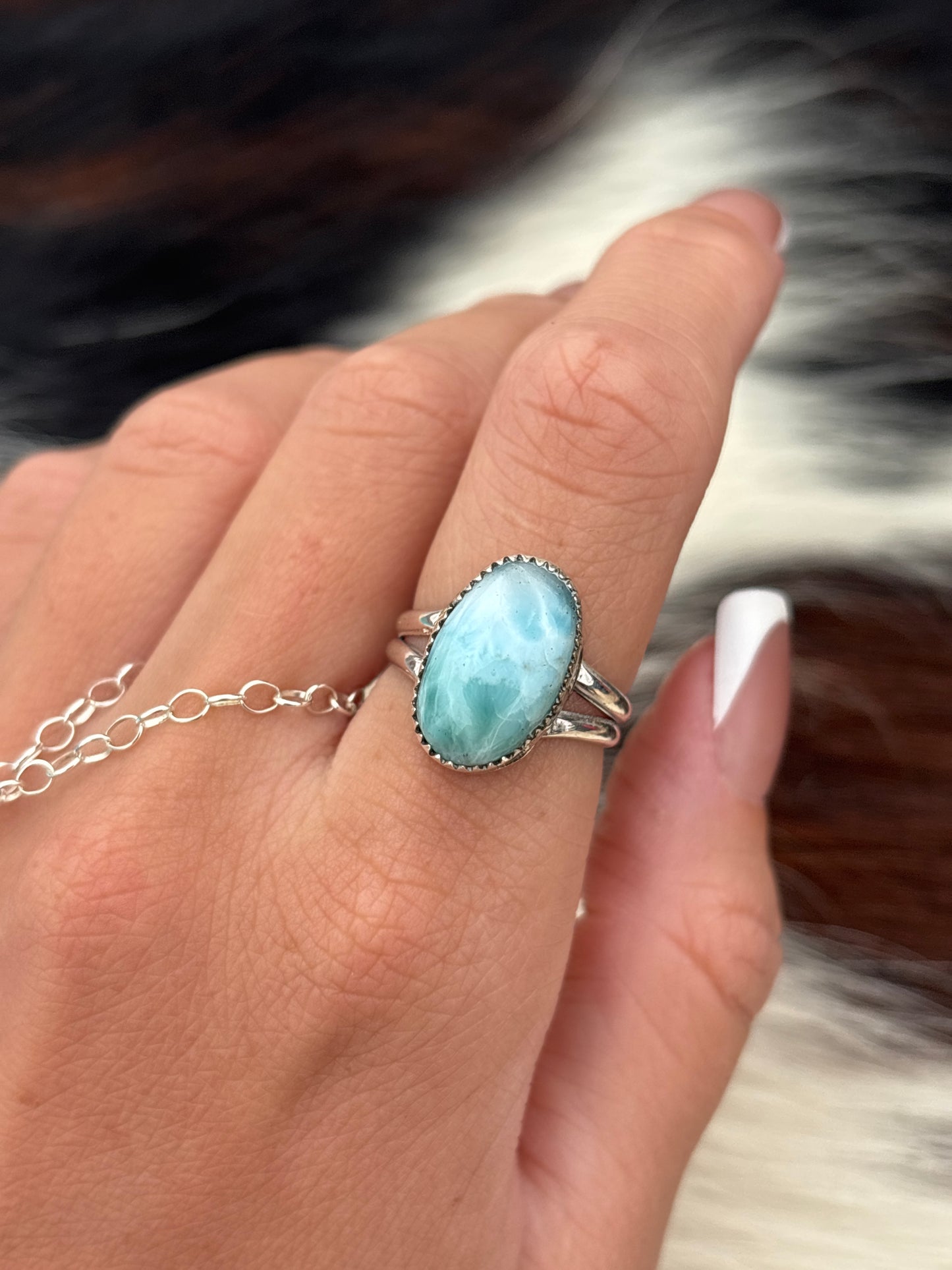 Native American, Hand-Made, Larimar & Sterling Silver Ring