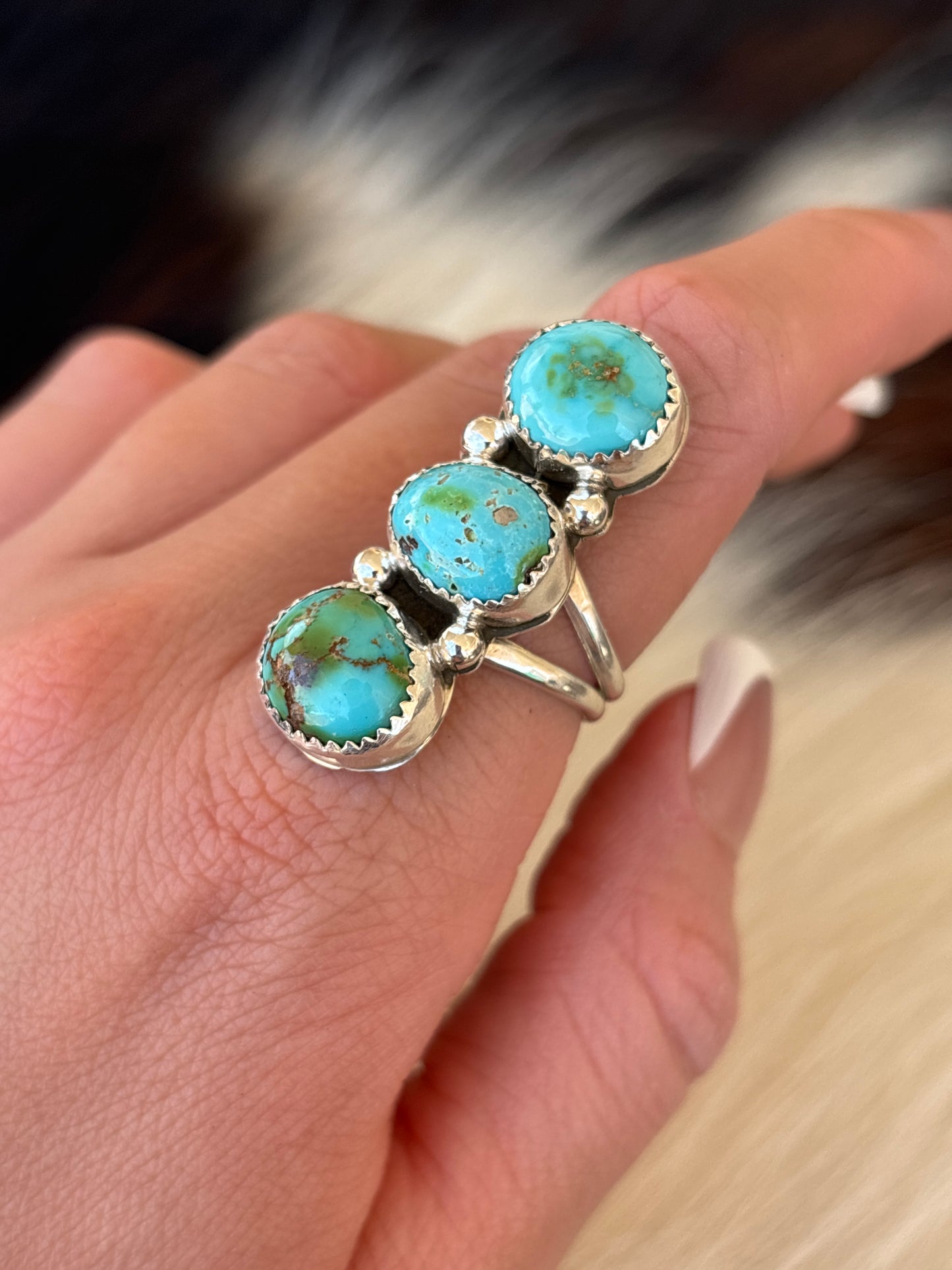 Native American, Hand-Made, Sonoran Gold Turquoise & Sterling Silver Ring