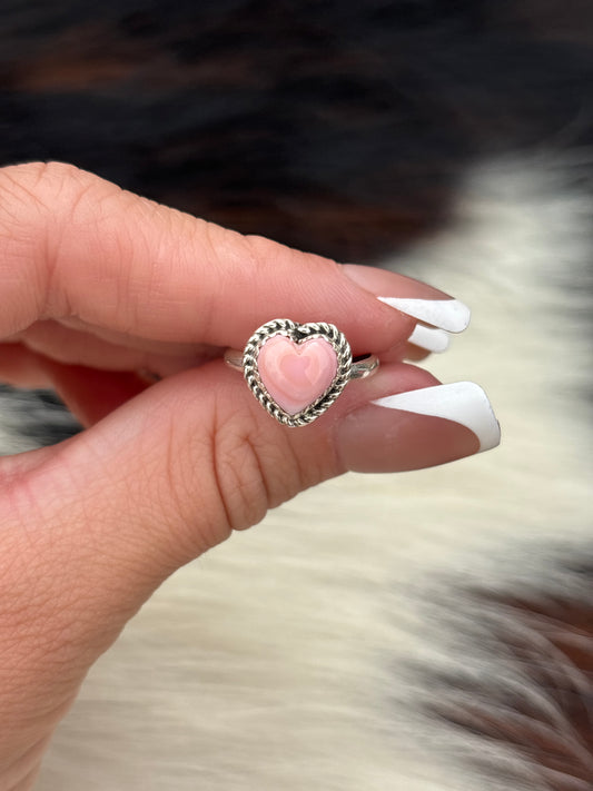 Native American, Hand-Made, Pink Conch & Sterling Silver Heart Ring