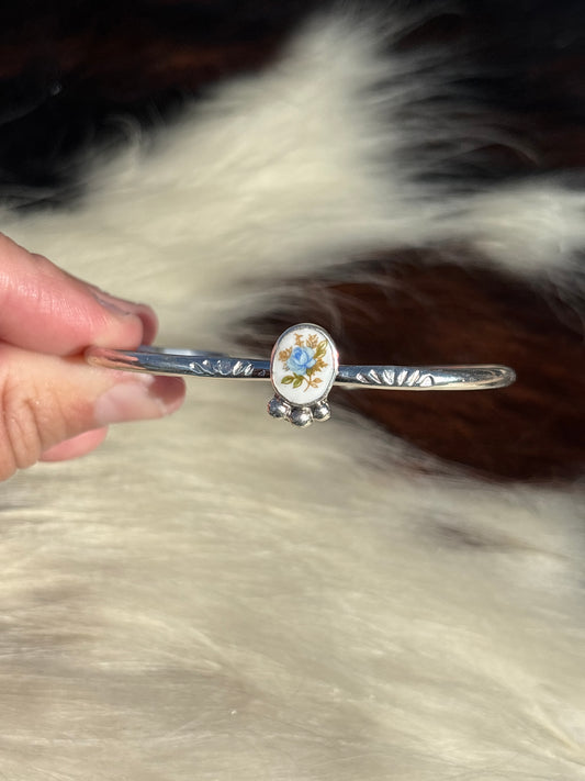 Native American, Handmade, Porcelain & Sterling Silver Cuff