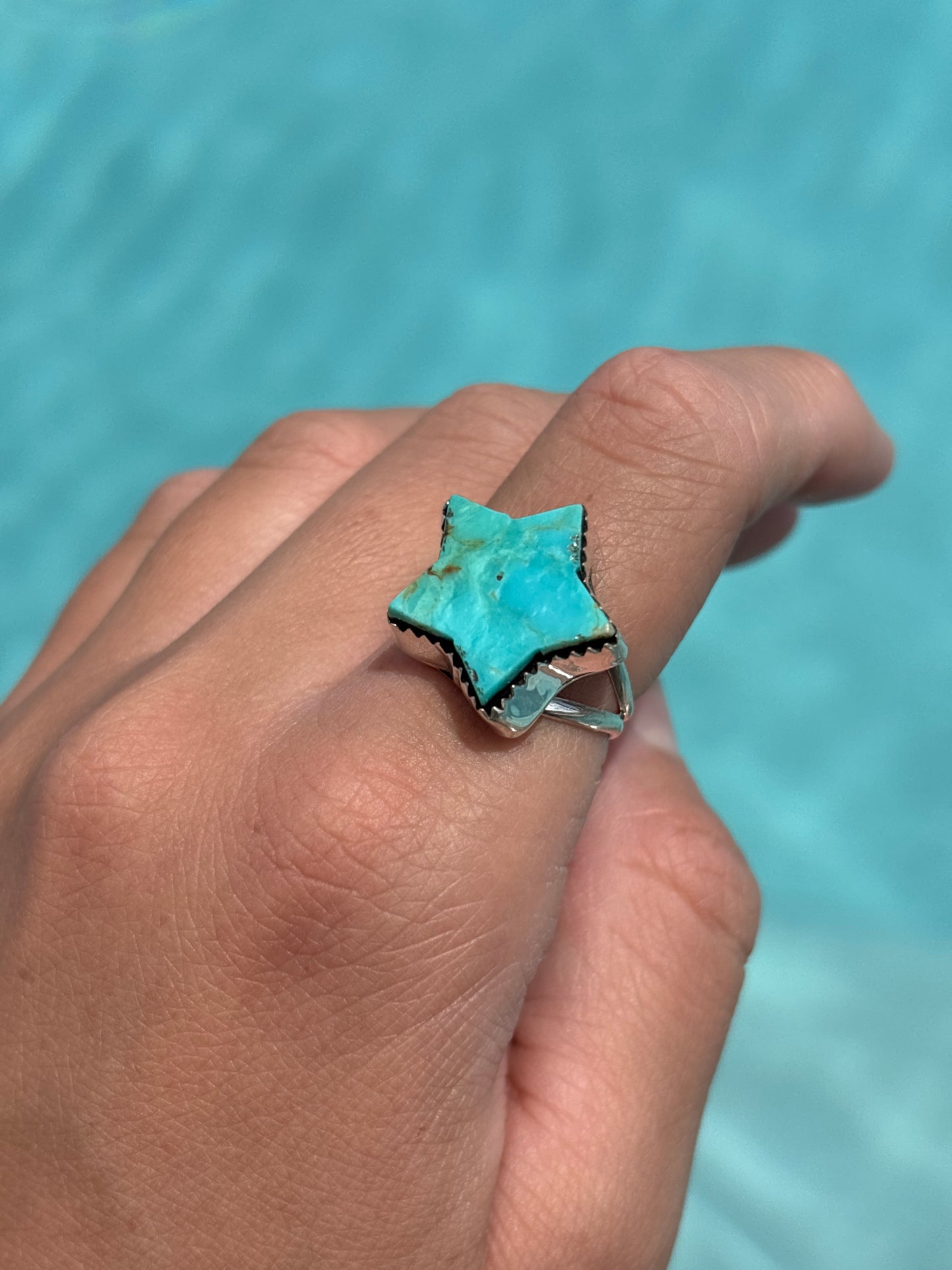 Native American, Hand-Made, Turquoise & Sterling Silver Star Ring