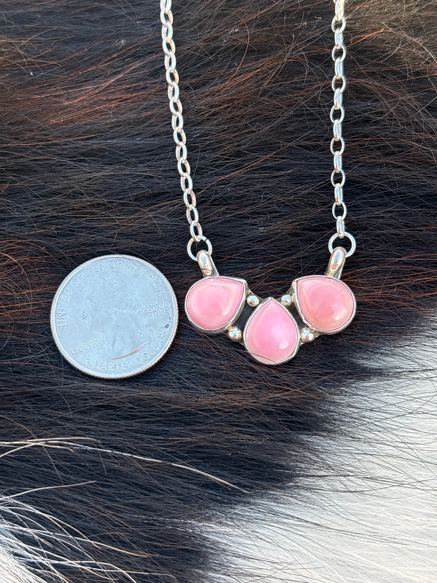 Native American, Hand-Made, Pink Conch & Sterling Silver Necklace