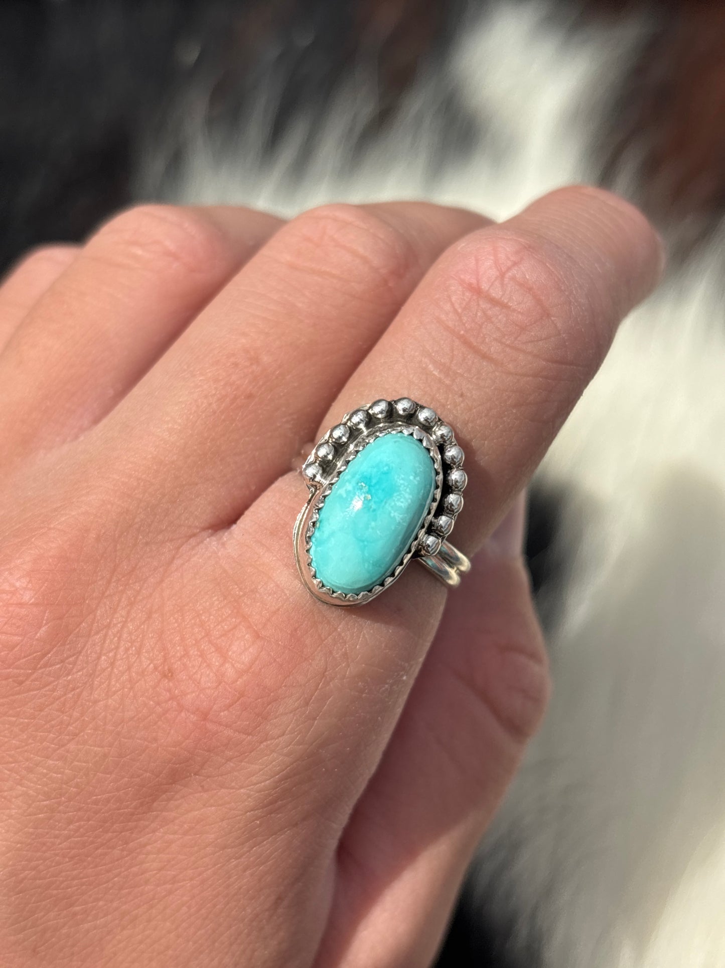 Native American, Hand-Made, Emerald Valley Turquoise & Sterling Silver Ring