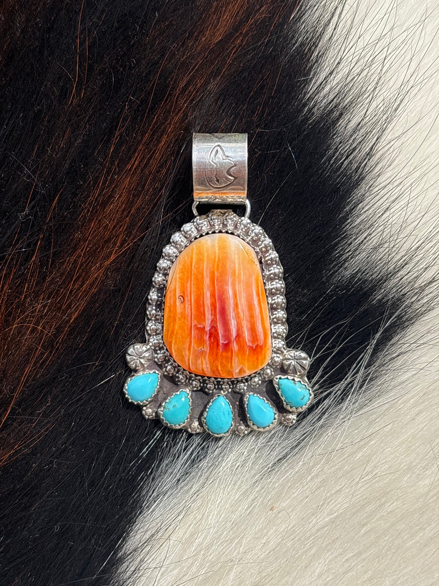 Native American, Hand-Made, Spiny Oyster, Turquoise & Sterling Silver Pendant
