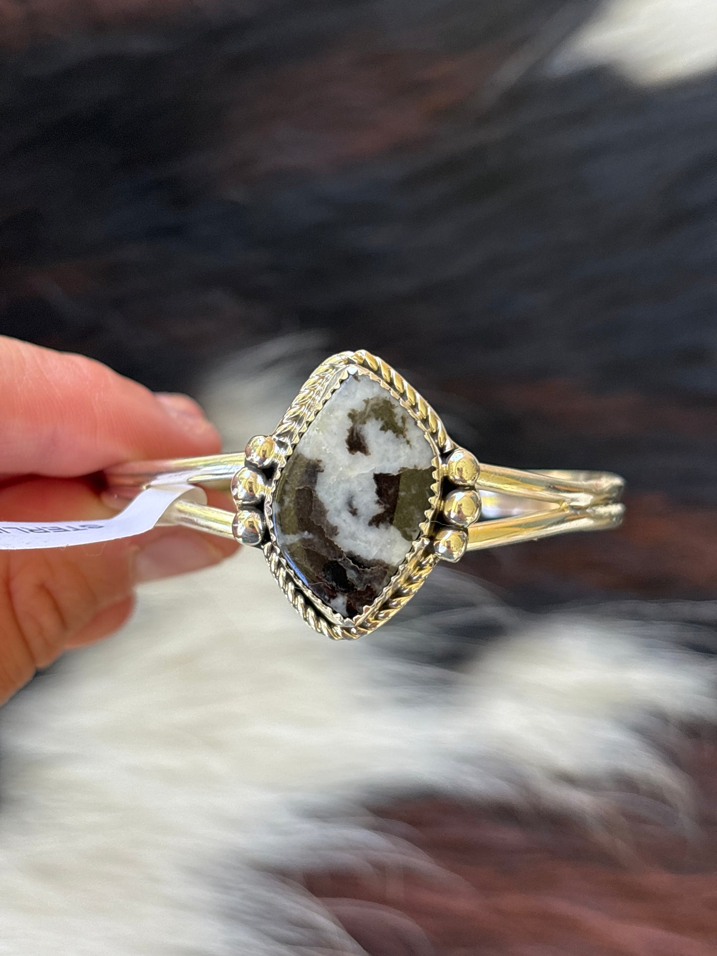 Native American, Handmade, Zebra Jasper & Sterling Silver Cuff