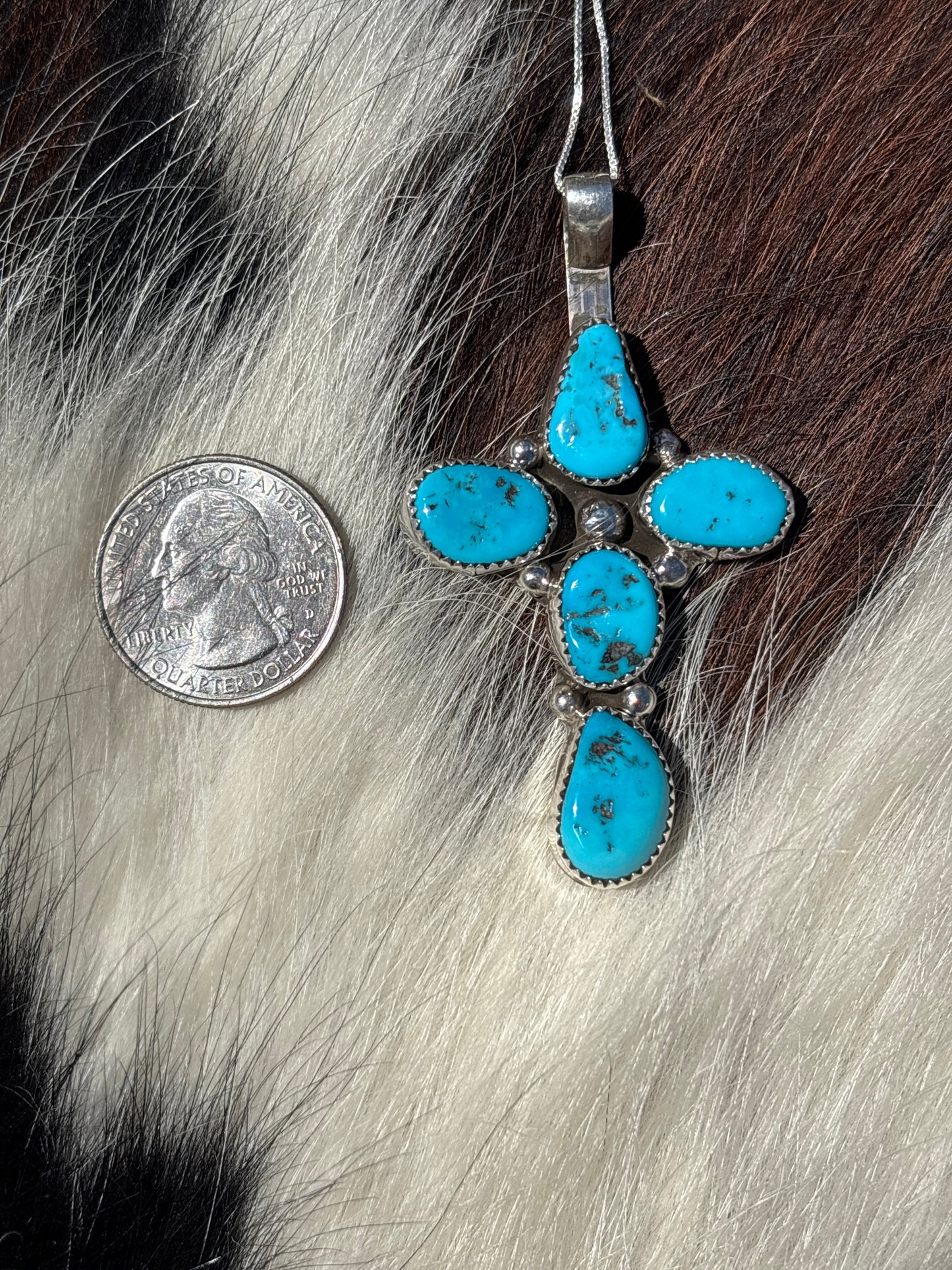 Native American, Hand-Made, Turquoise & Sterling Silver Cross Necklace