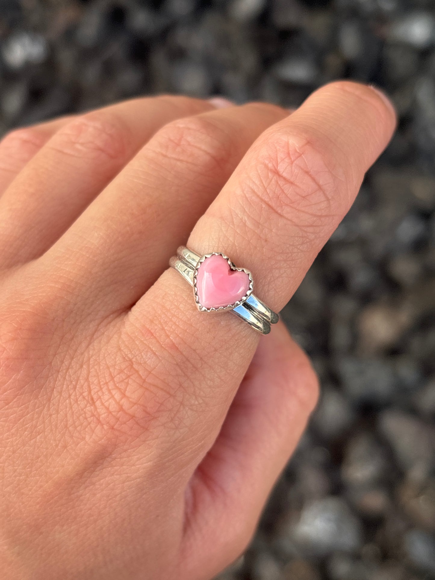 Native American, Hand-Made, Pink Conch & Sterling Silver Heart Ring