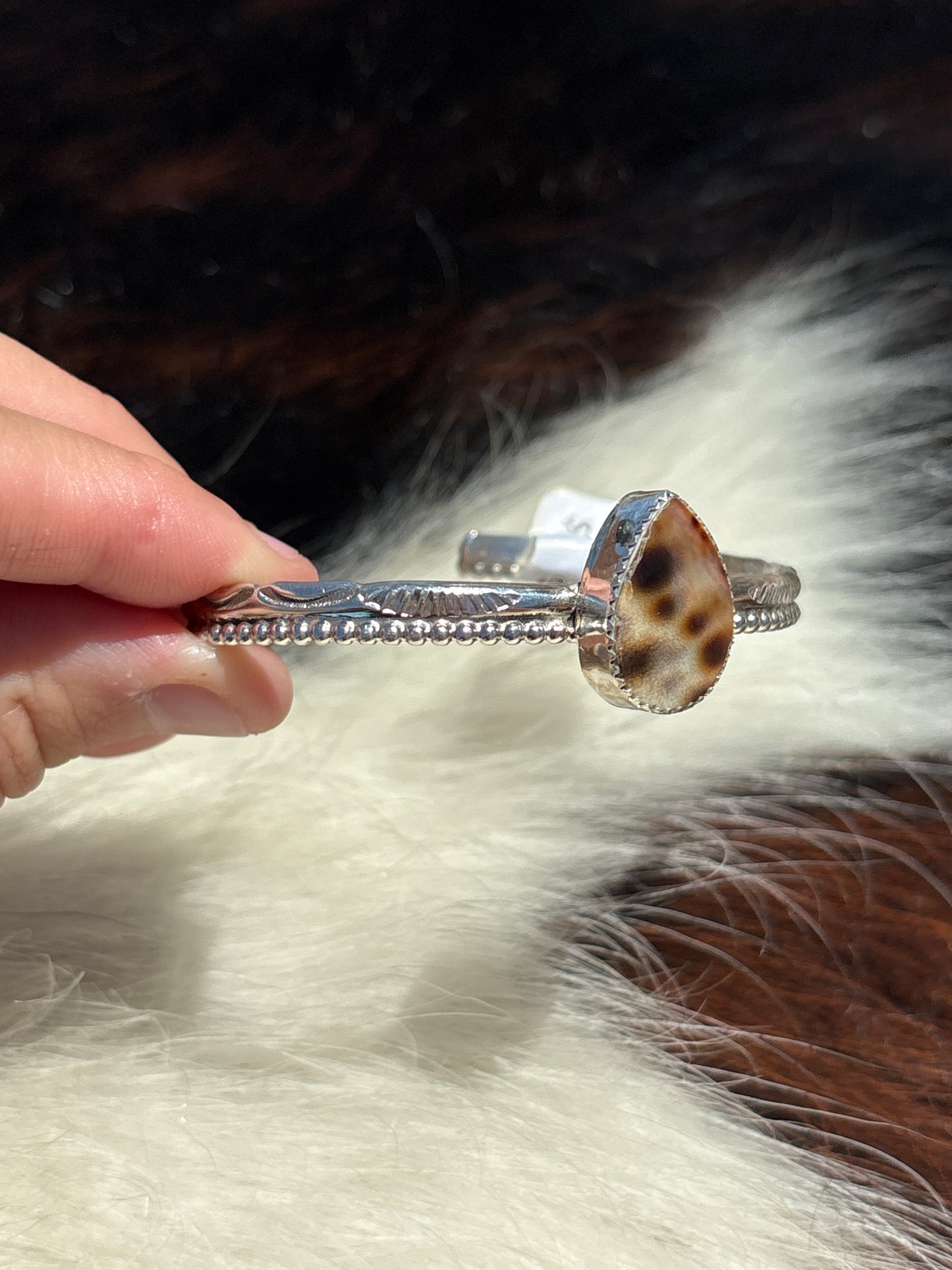 Native American, Handmade, Cowrie & Sterling Silver Cuff