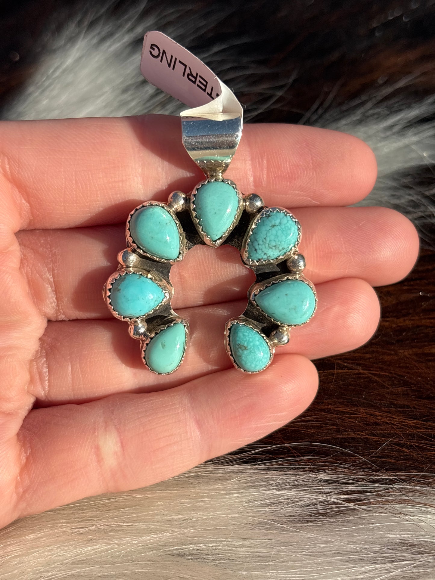 Native American, Hand-Made, Turquoise & Sterling Silver Naja Pendant
