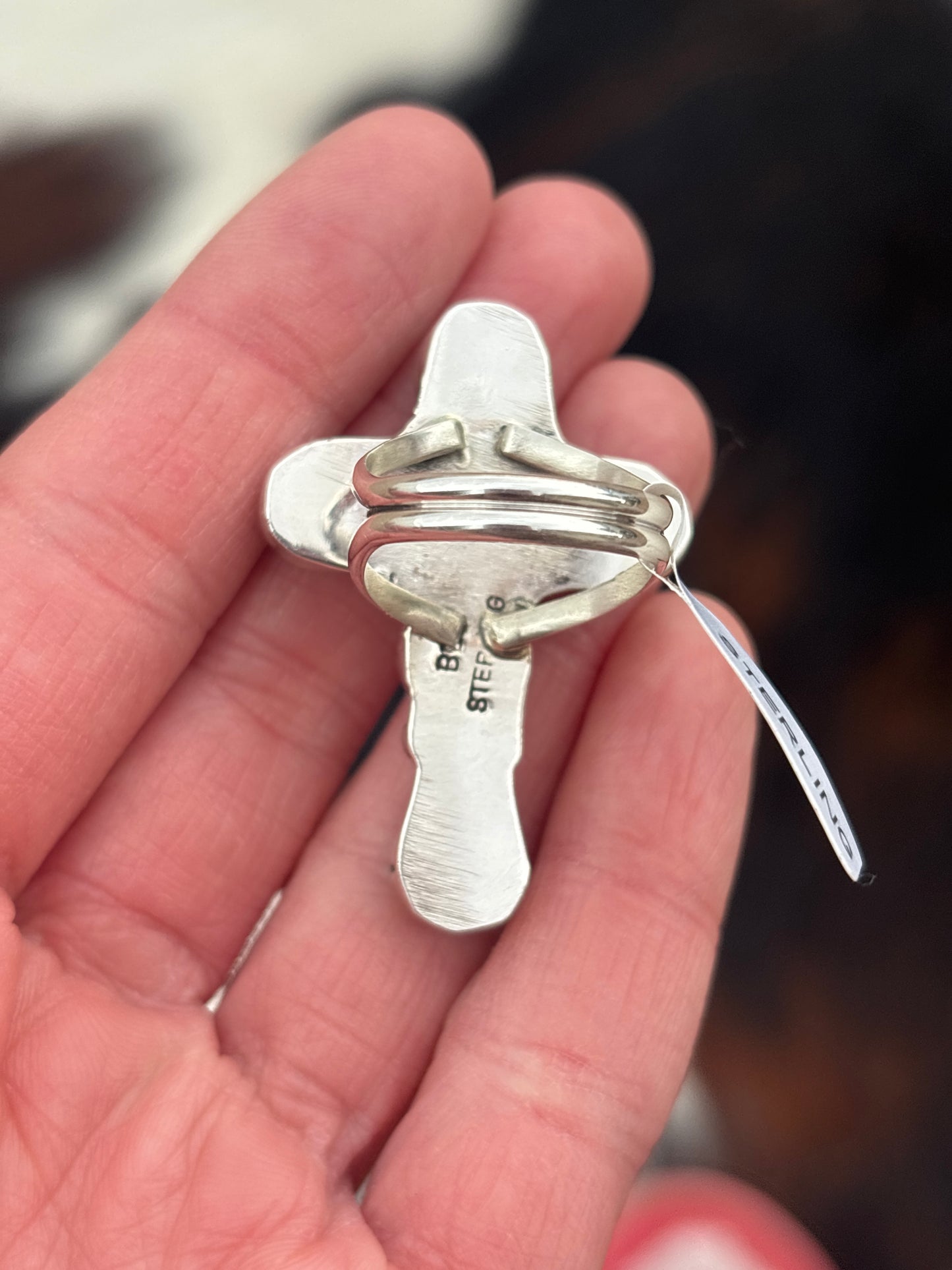 Native American, Hand-Made, Turquoise & Sterling Silver Cross Ring