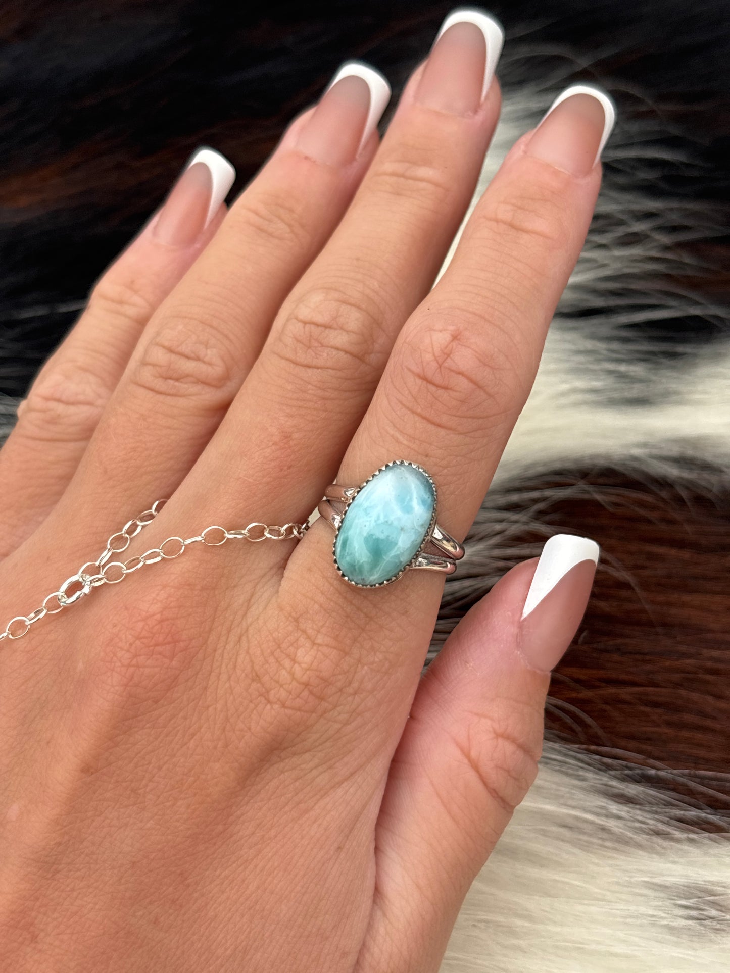 Native American, Hand-Made, Larimar & Sterling Silver Ring