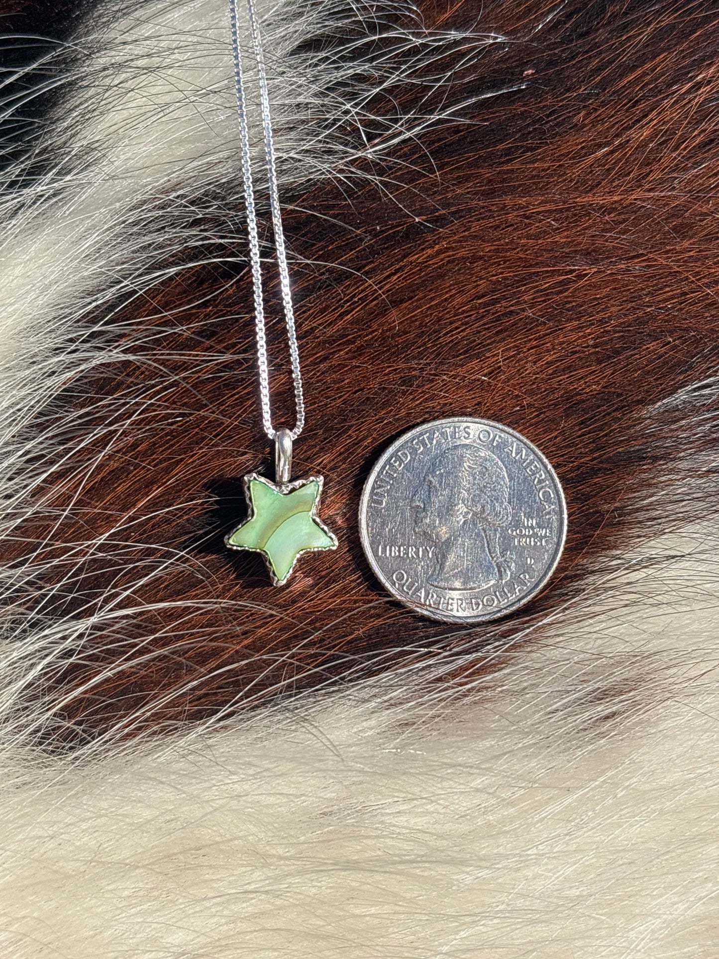 Native American, Hand-Made, Mother of Pearl & Sterling Silver Star Necklace