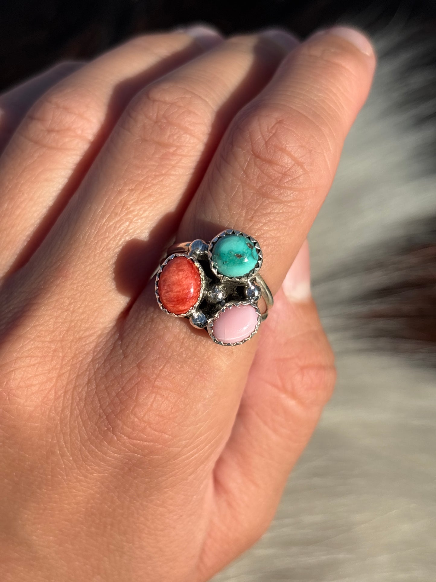 Native American, Hand-Made, Multi-stone & Sterling Silver Ring